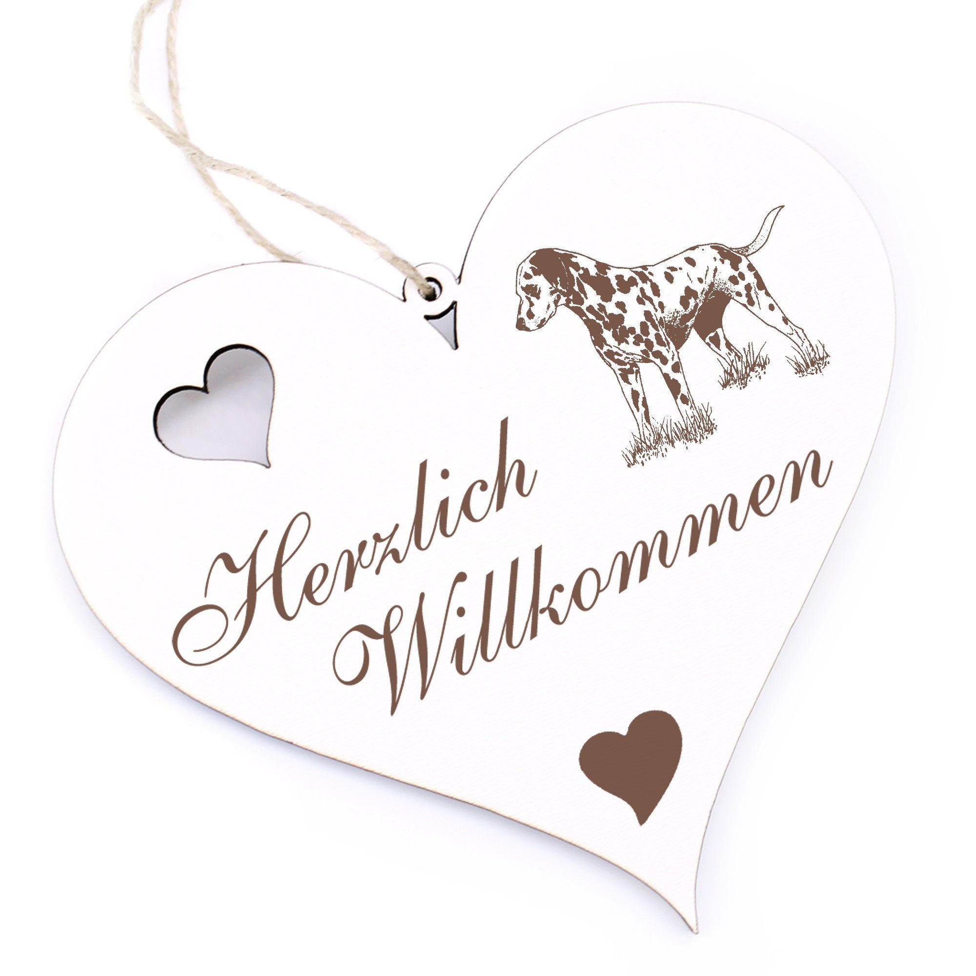Dalmatiner Herzlich - 13x12cm Hängedekoration - Dekolando Willkommen