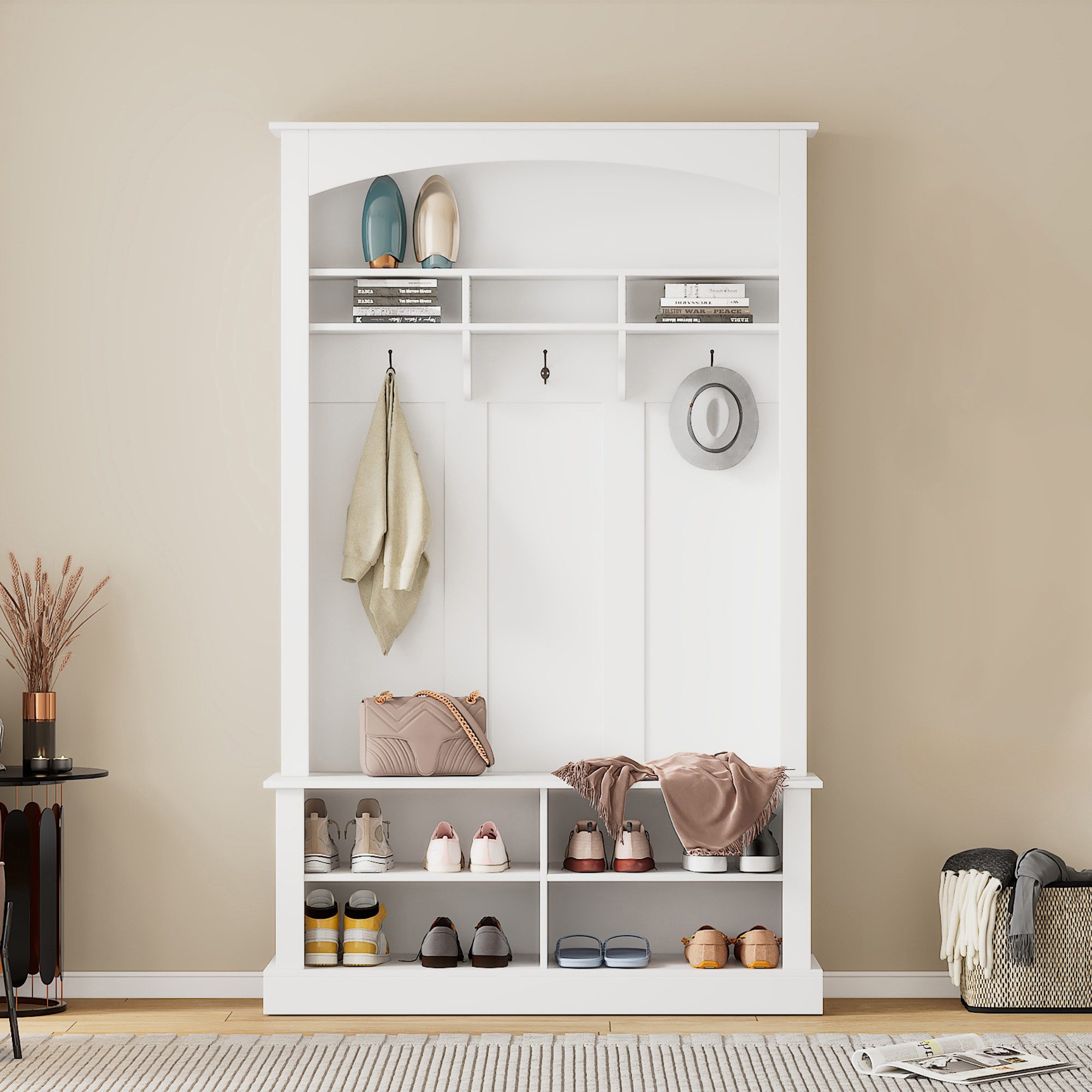 Merax Garderoben-Set mit Bank & Schuhablage, (1-St., H190/B120/T40 cm), Flu günstig online kaufen