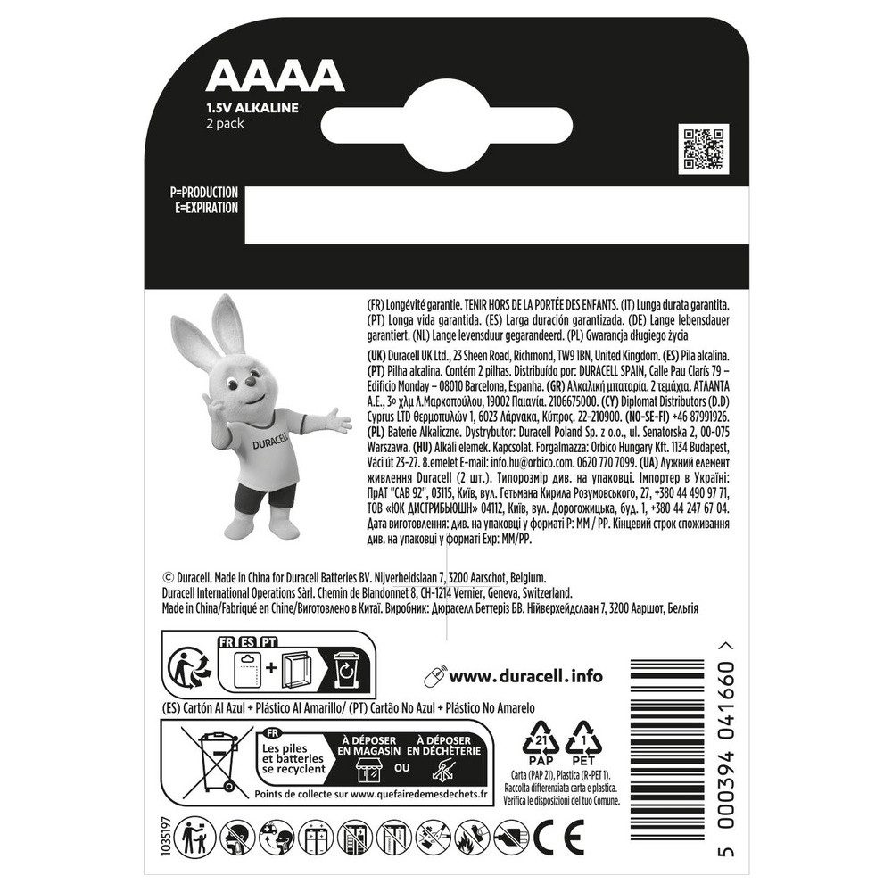 Duracell Duracell MN2500 Ultra Mini (AAAA)-Batterie Mini (AAAA) Alkali-Mangan Batterie