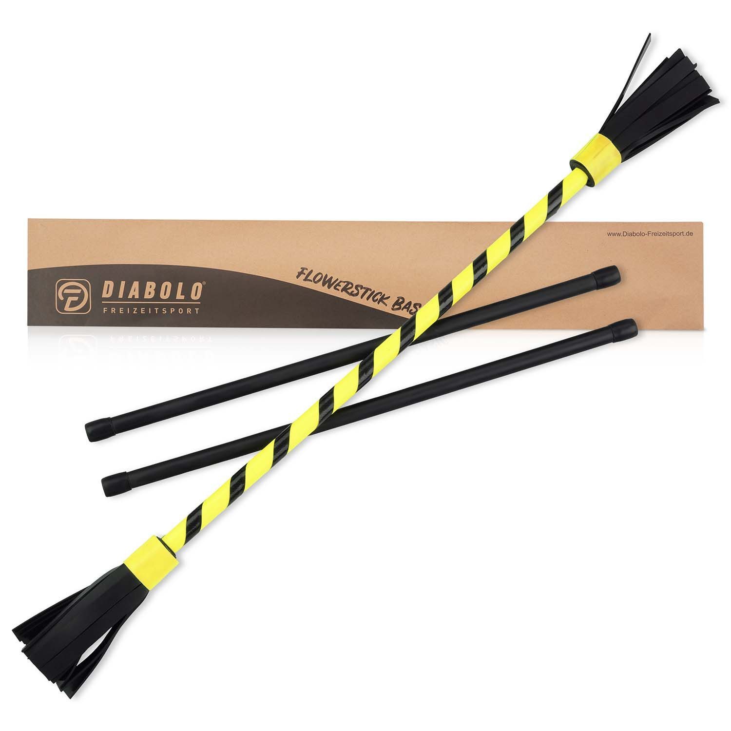 Diabolo Freizeitsport Spiel Flowerstick Basic UV reaktiver Flower Stick mit 2 Glasfaser Handstäben, Jonglage, inkl. zwei Handstäben aus Fiberglass in einer Geschenkverpackung