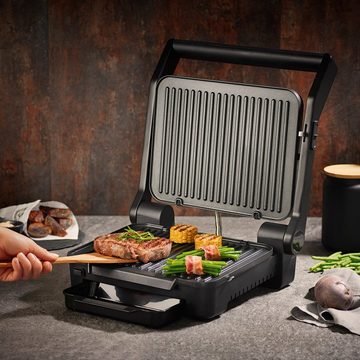 N8WERK Kontaktgrill Kontakt-Grill Elektrogrill fettarm Touch Display, 2000 W, Midnight Edition 6 Programme