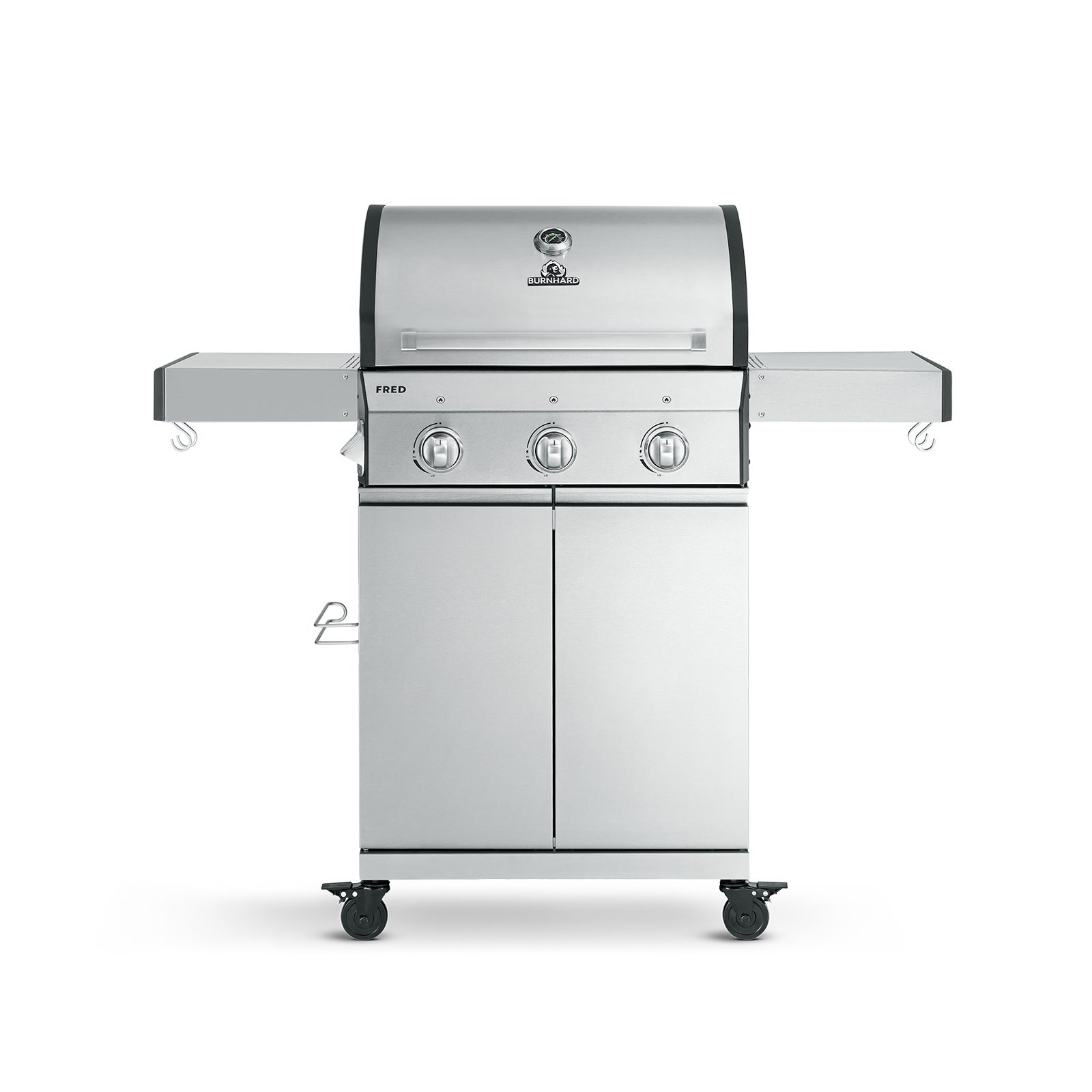 BURNHARD Gasgrill Fred, 3-Brenner, klappbare Seitentische, Series 3, 10,5 kW, Gusseisenrost - Basic Edelstahl