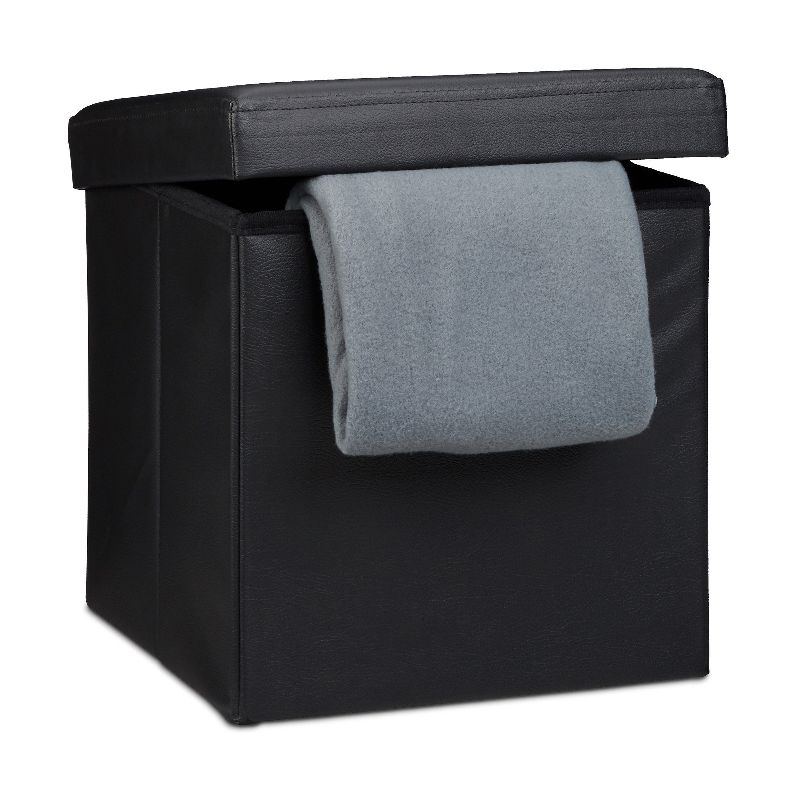 relaxdays Sitzhocker Faltbarer Sitzhocker Kunstleder, Schwarz günstig online kaufen