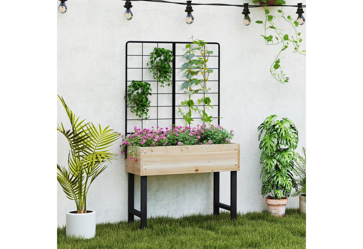 Thumbnail - COSTWAY Hochbeet (1 St), Blumenbeet mit Rankgitter, Pflanzkasten, 79x35x108cm