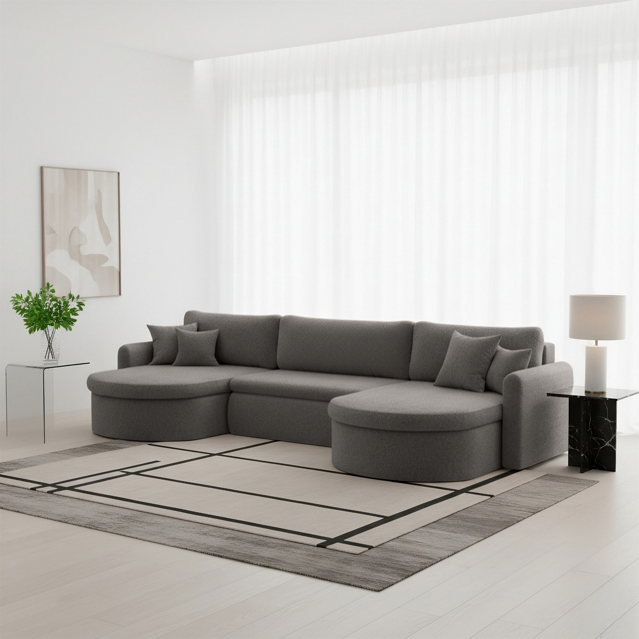 Fun Möbel Wohnlandschaft Sofa mit Schlaffunktion FUN HERNAN, Rundumbezug, Inkl. Bettkasten und Zierkissen