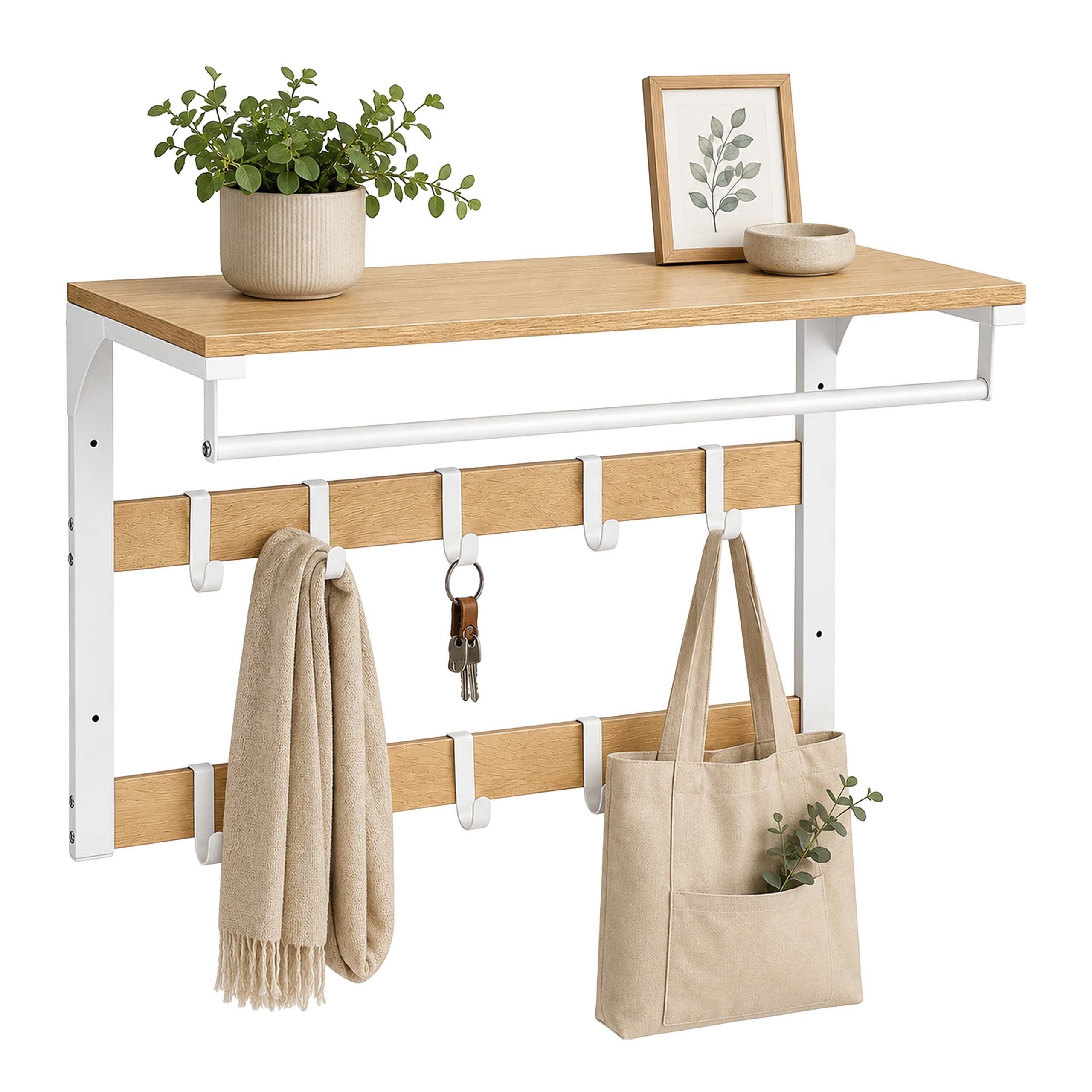 relaxdays Wandgarderobe 3 in 1 (1 St), Eiche-Weiß, 65 cm