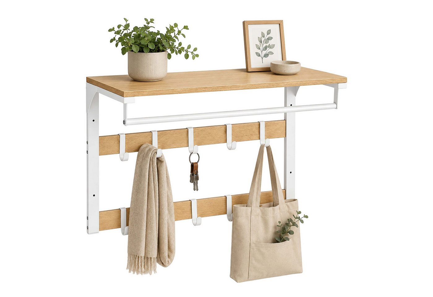 relaxdays Wandgarderobe 3 in 1 (1 St), Eiche-Weiß, 65 cm