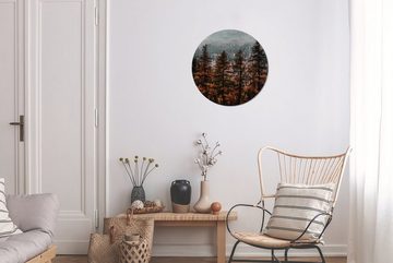 MuchoWow Gemälde Bäume - Nebel - Winter, (1 St), Kreis Wanddekoration Forex, Rundes Wandbild, Wohnzimmer, 30x30 cm