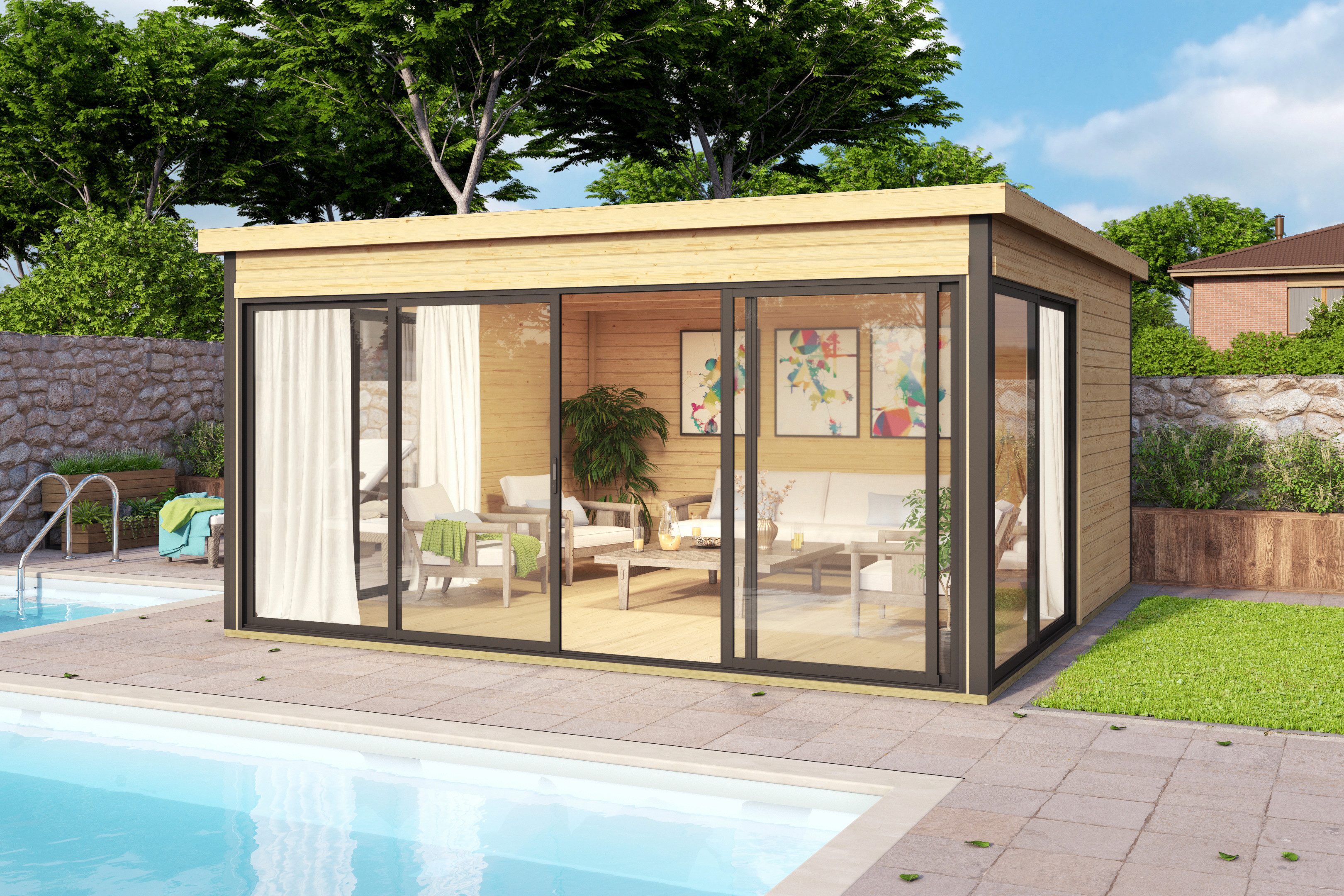 LASITA MAJA Gartenhaus DOMEO 5 NATUR/ANTHRAZIT, BxT: 418x418 cm, (Set), Fundamentmass 4180 x 4180, Naturbelassen