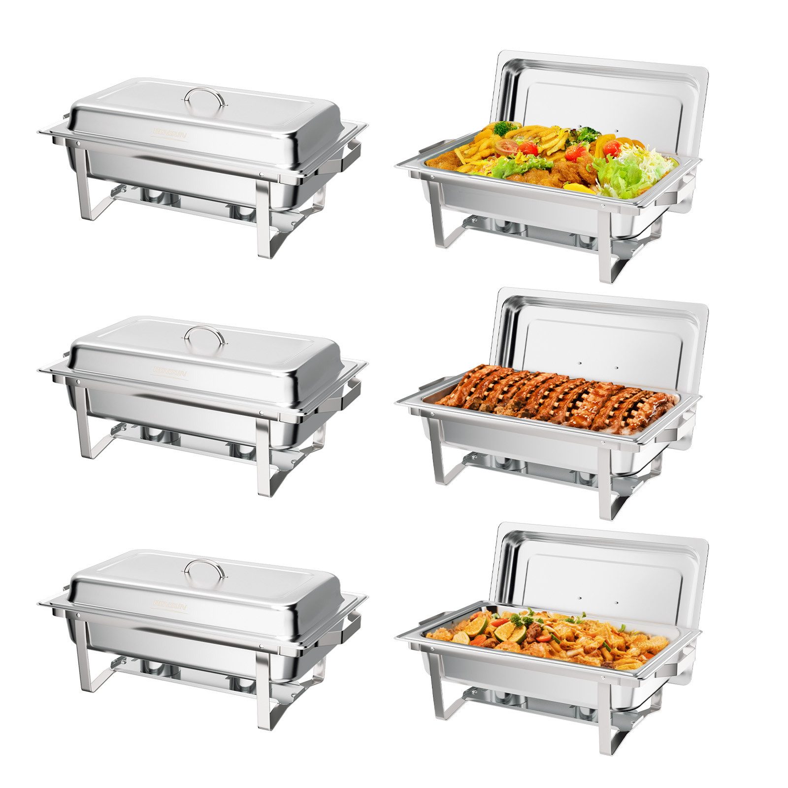 VINGLI Stövchen Speisenwärmer 9L Warmhaltebehälter Speisebehälter, Chafing Dish, (6-tlg), aus Edelstahl, mit Rollrand & Scharnierverschluss & faltbaren Gestell