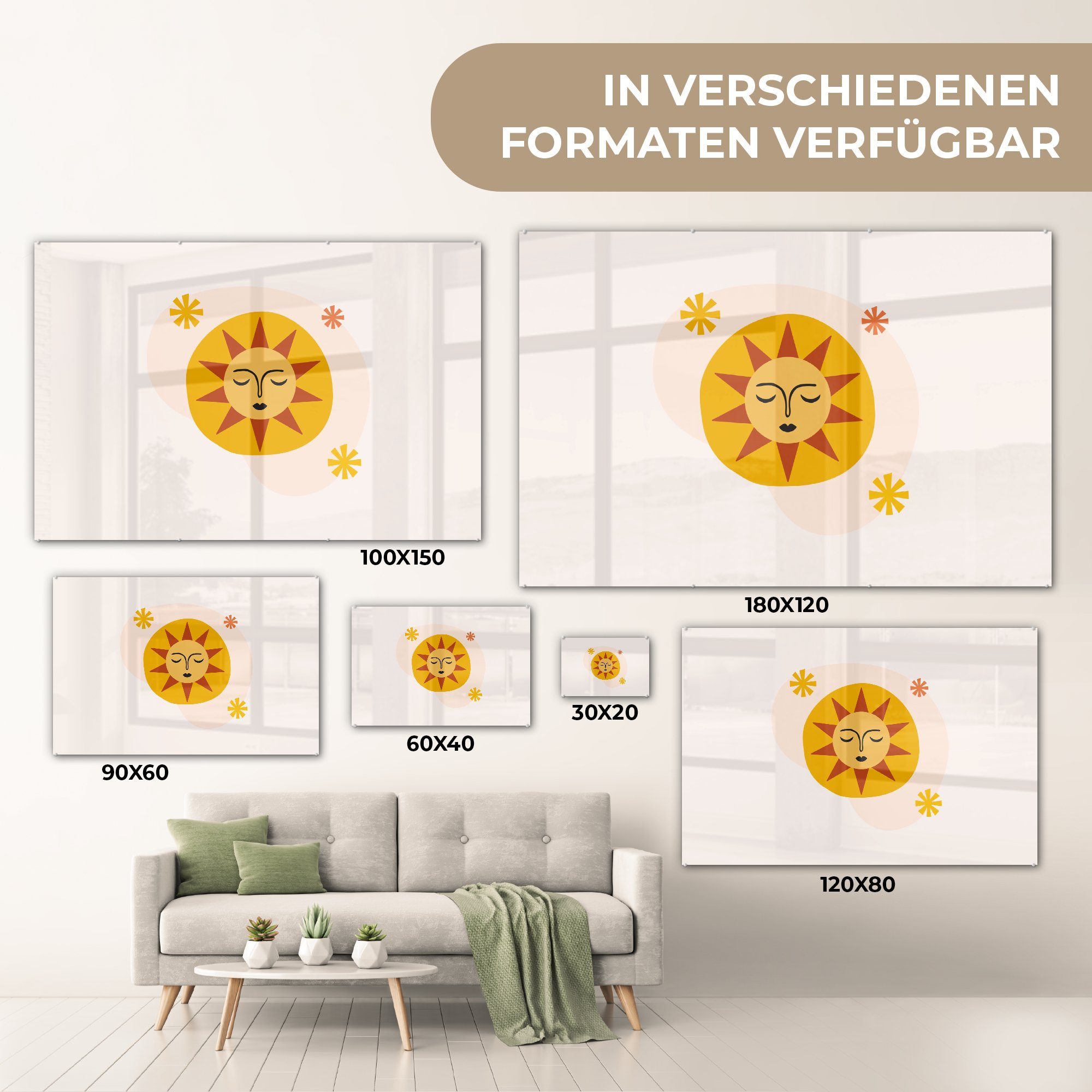 MuchoWow Acrylglasbild Sonne - Sommer & (1 Wohnzimmer St), Schlafzimmer - Pastell, Acrylglasbilder
