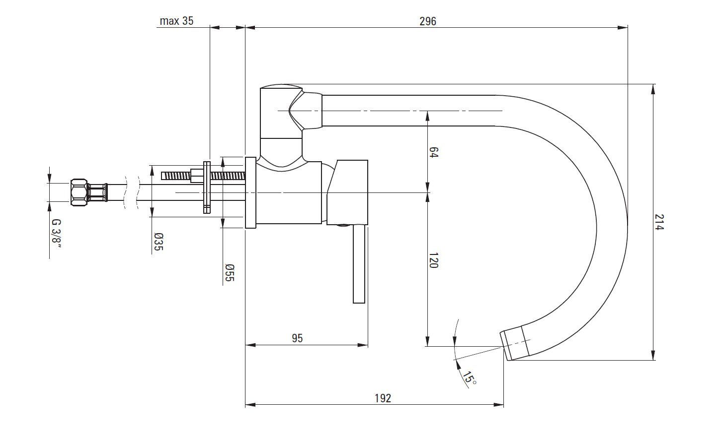 Deante Spültischarmatur Aster Küchenarmatur Unterfenster, kippbarer Chrom, BCA061M Vorfenster Auslauf