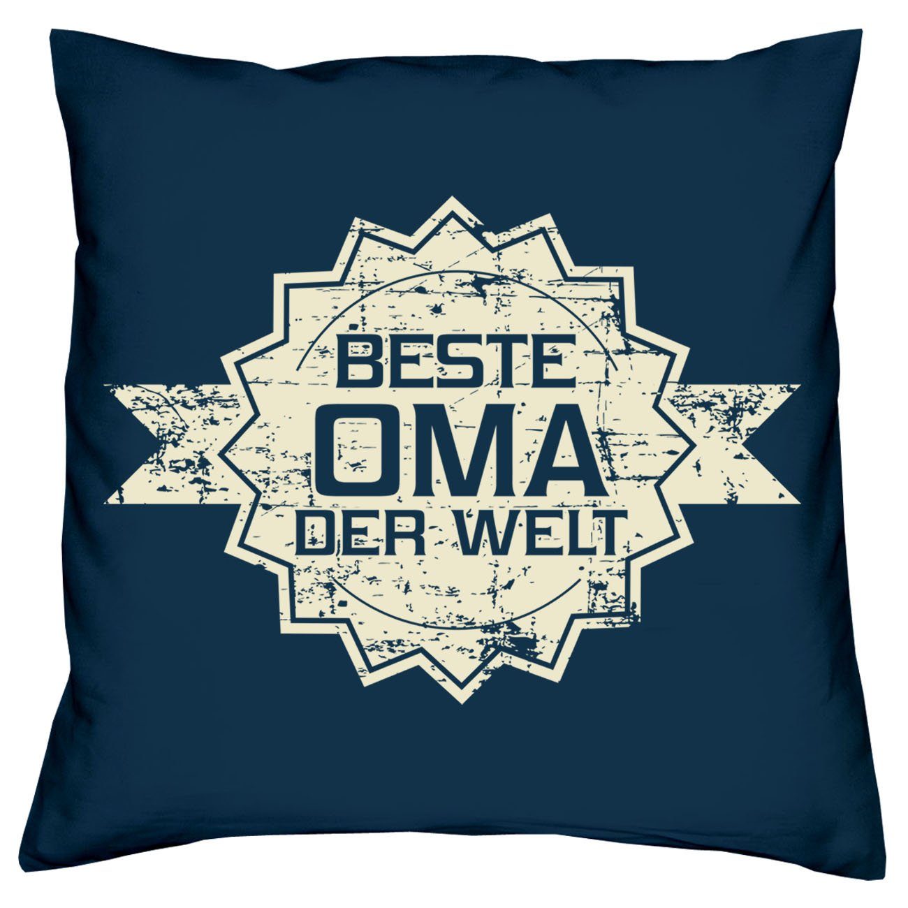 der Bester Geschenke-Set Opa mit Dekokissen im Oma Kissen-Set Soreso® Welt Urkunden, Stern navy-blau Vatertagsgeschenk Muttertagsgeschenk der Stern Beste Welt