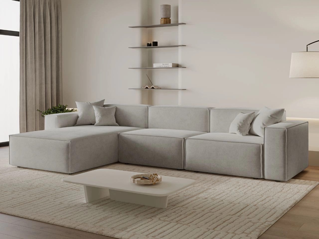 GrainGold Ecksofa L-Form ARIZONA - 265x180 cm, Hellgrau, Links, Wellenfeder günstig online kaufen