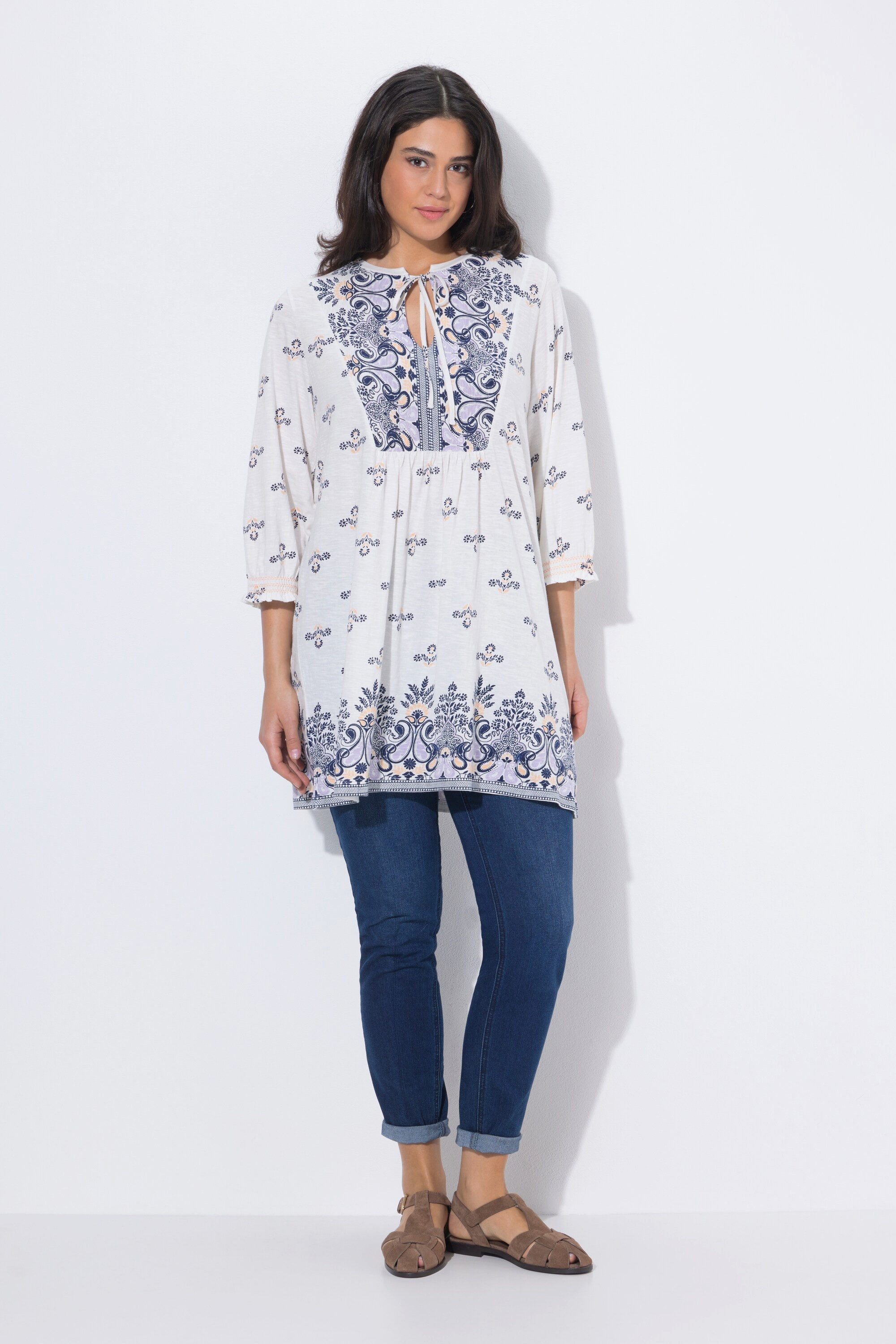 Ulla Popken T-Shirt Shirt-Tunika A-Linie Tunika-Ausschnitt 3/4-Arm