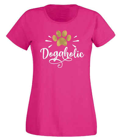 G-graphics T-Shirt Damen T-Shirt - Dogaholic mit trendigem Frontprint, Slim-fit, Aufdruck auf der Vorderseite, Spruch/Sprüche/Print/Motiv, für jung & alt