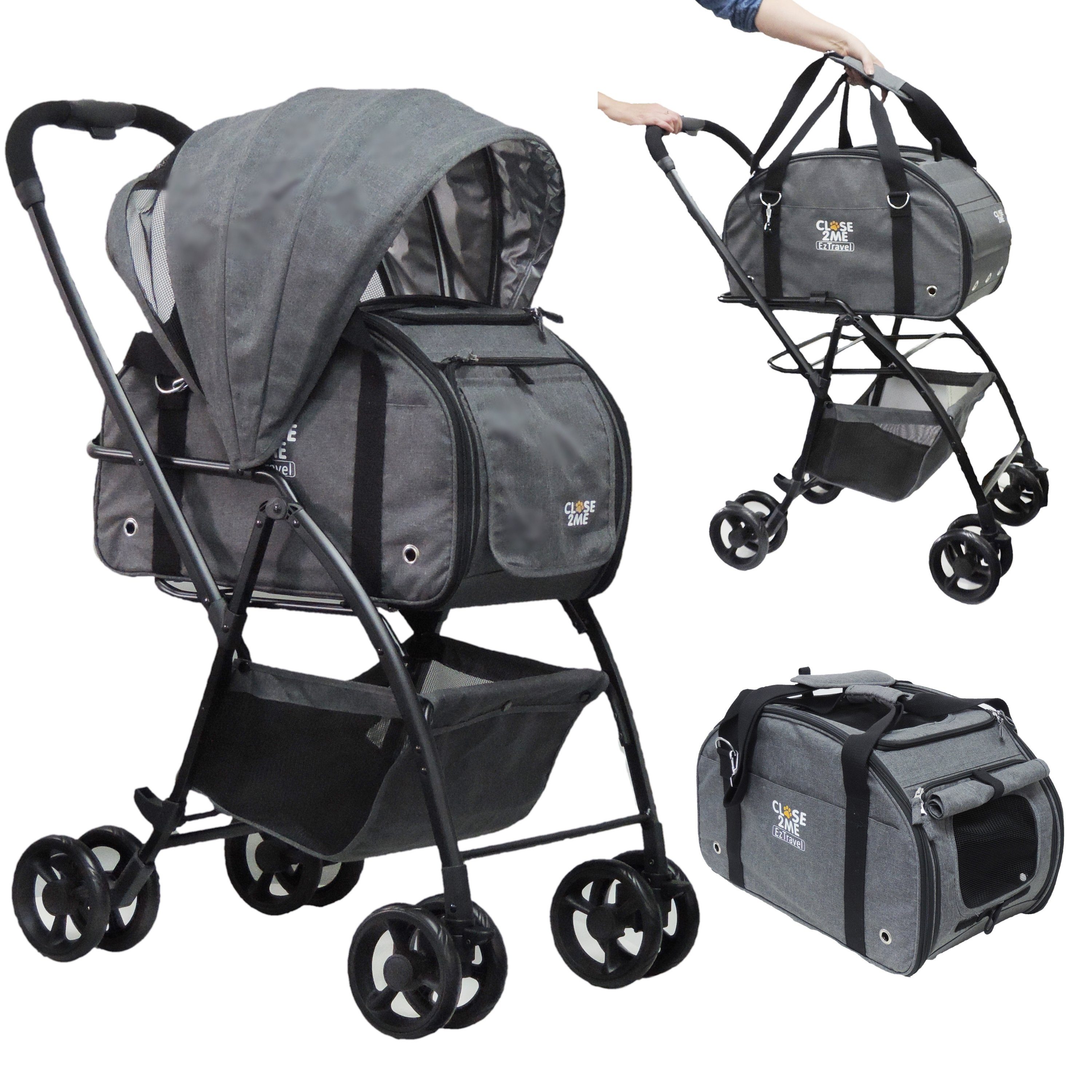 Eichhorn Kinderwagen Tiertransporttasche Close2Me EzTravel Haustier-Transportsystem bis 10,00 kg, inklusive ultra-leichtem Alu-Fahrgestell für Hunde, Katzen uvm