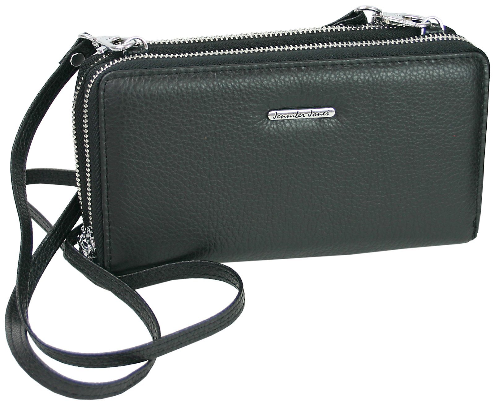 J JONES JENNIFER JONES Handytasche 2in1 - Damen Handtasche als Geldbörse mit Handyfach, Leder, abnehmbarer Schultergurt