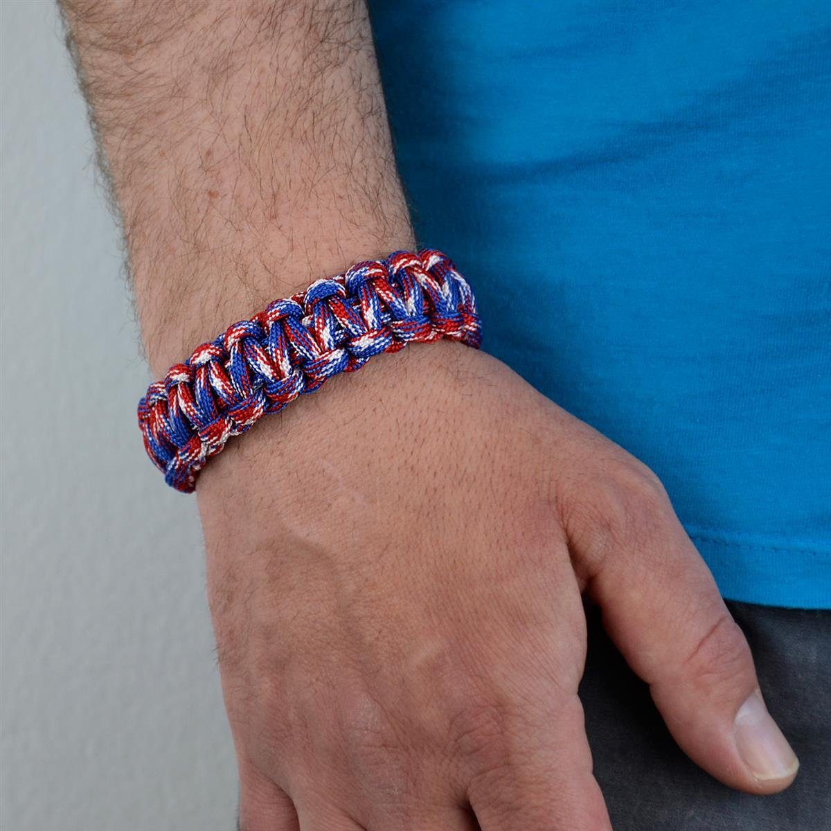 blau-rot-weiß Armband Paracord Herren-Survivalarmband, Outdoor (Packung, Herren Armband Outdoor-Armband 1-tlg), geflochten DonDon DonDon Paracord, Survivalarmband