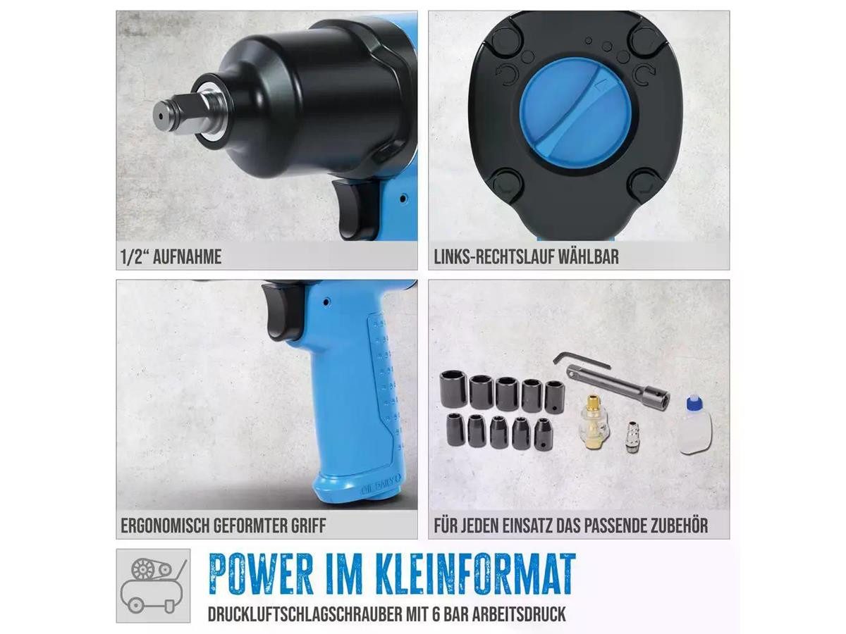 Güde Druckluft-Schlagschrauber Satz 1/2 15tlg., 8000 U/min, 310 Nm, (Set, 16-tlg), 6 bar max. Arbeitsdruck, 1/2" Werkzeugaufnahme
