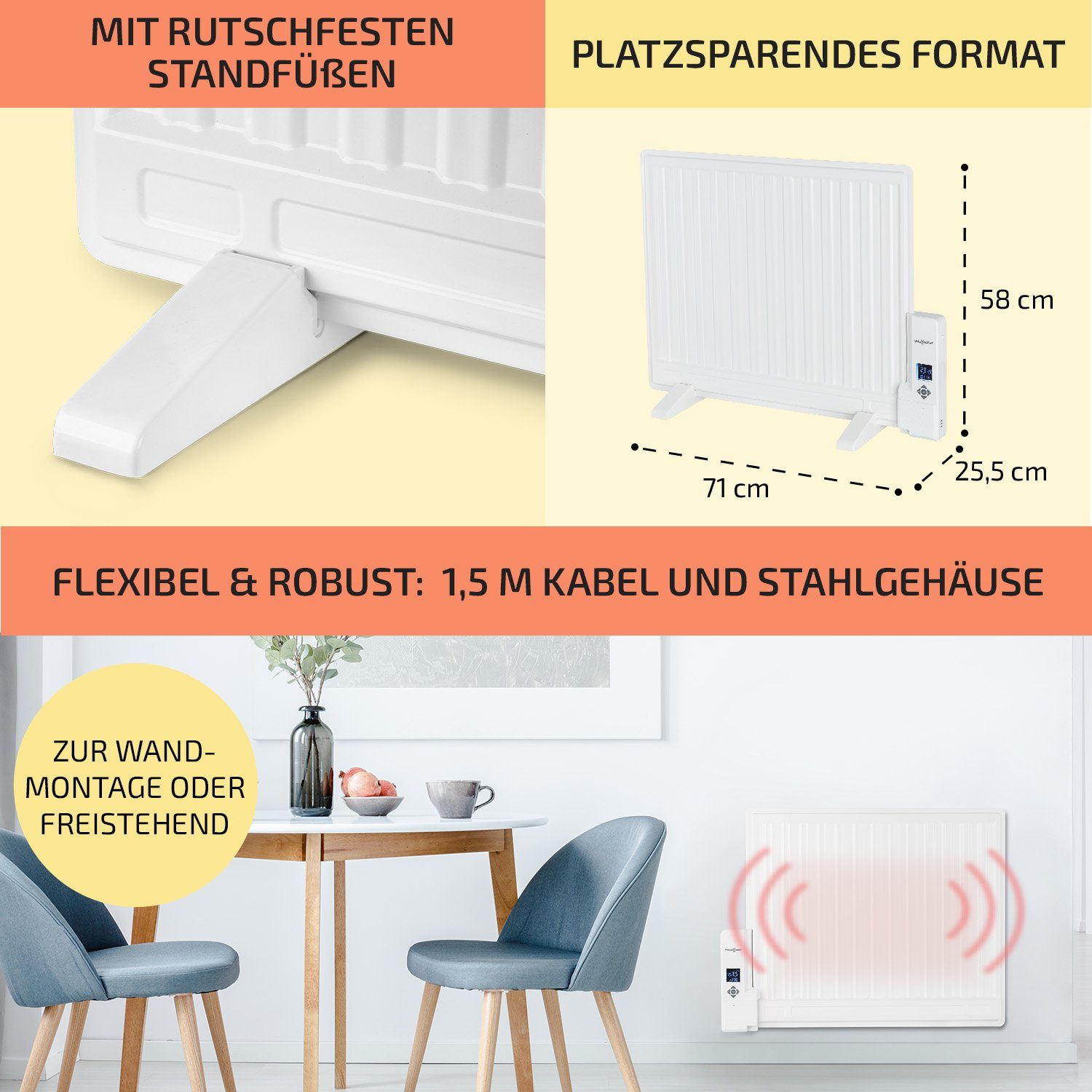 ONECONCEPT Heizstrahler Wallander, Ölradiator Thermostat Radiator elektrisch energiesparend Heizkörper