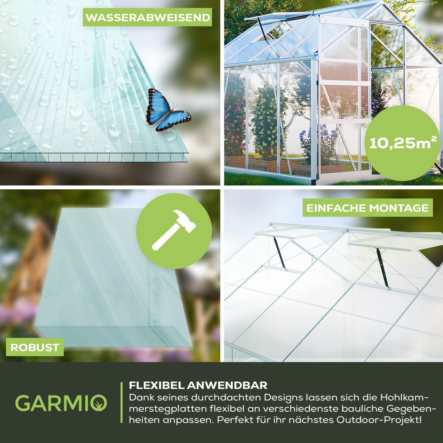 GARMIO Eckdusche Hohlkammerstegplatten ACRI 4 mm, Polycarbonat transparent, UV-beständig – Bild 4 von 5