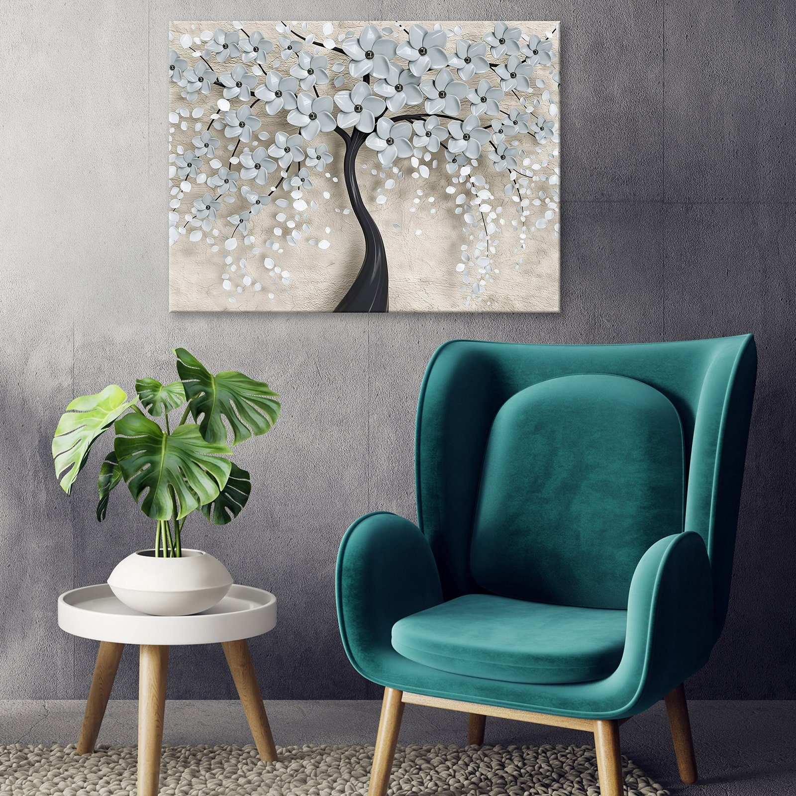 Wallarena Leinwandbild Blumen Magnolie Baum Modern Wandbild XXL Wandbilder Beige Leinwand Aufhängefertig Groß Bild Leinwandbilder für (Einteilig), Bilder Kunstdruck Canvas Schlafzimmer, Wohnzimmer Auf Schwarz Modern