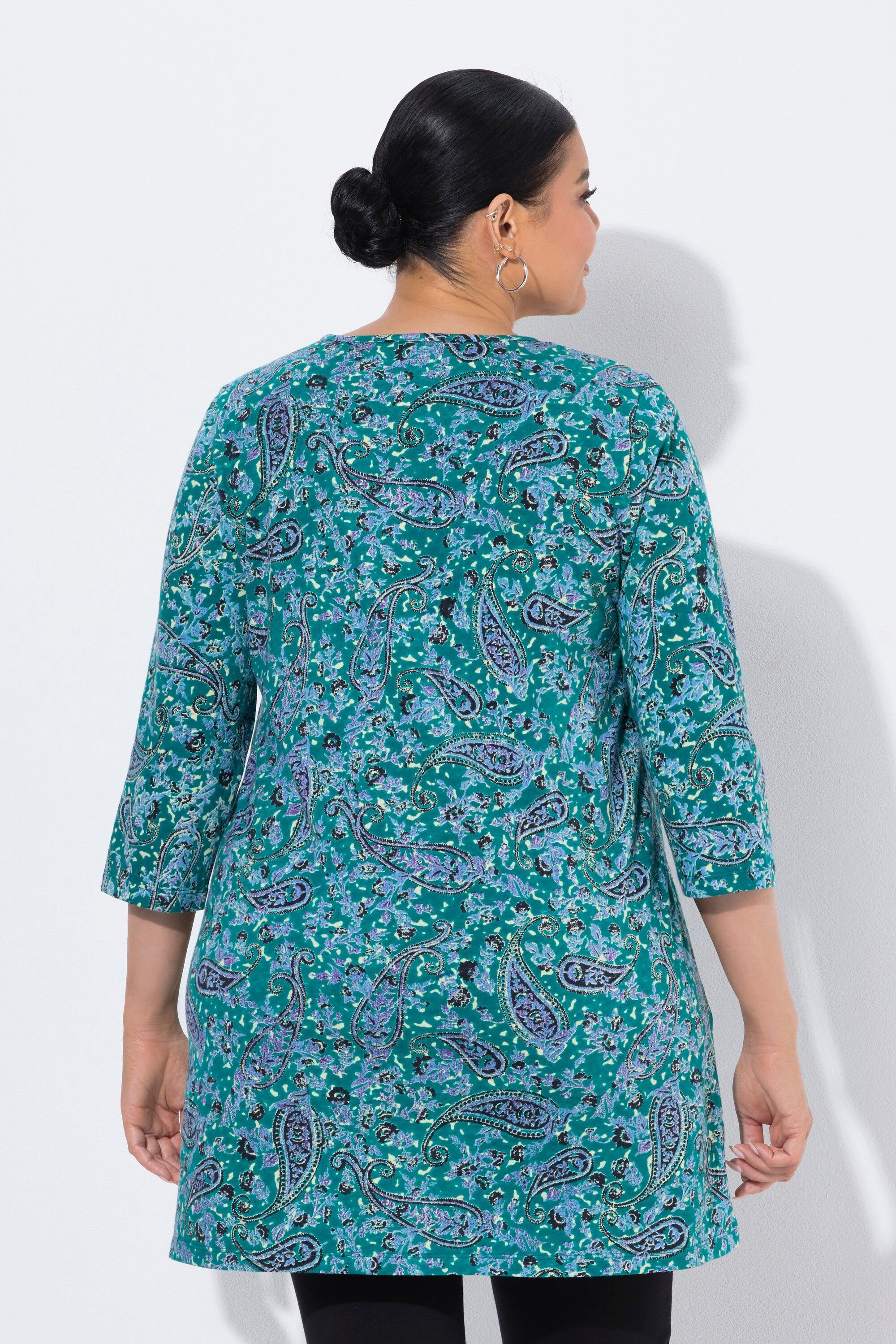Ulla Popken Longshirt Longshirt Paisley Rundhalsausschnitt 3/4-Arm