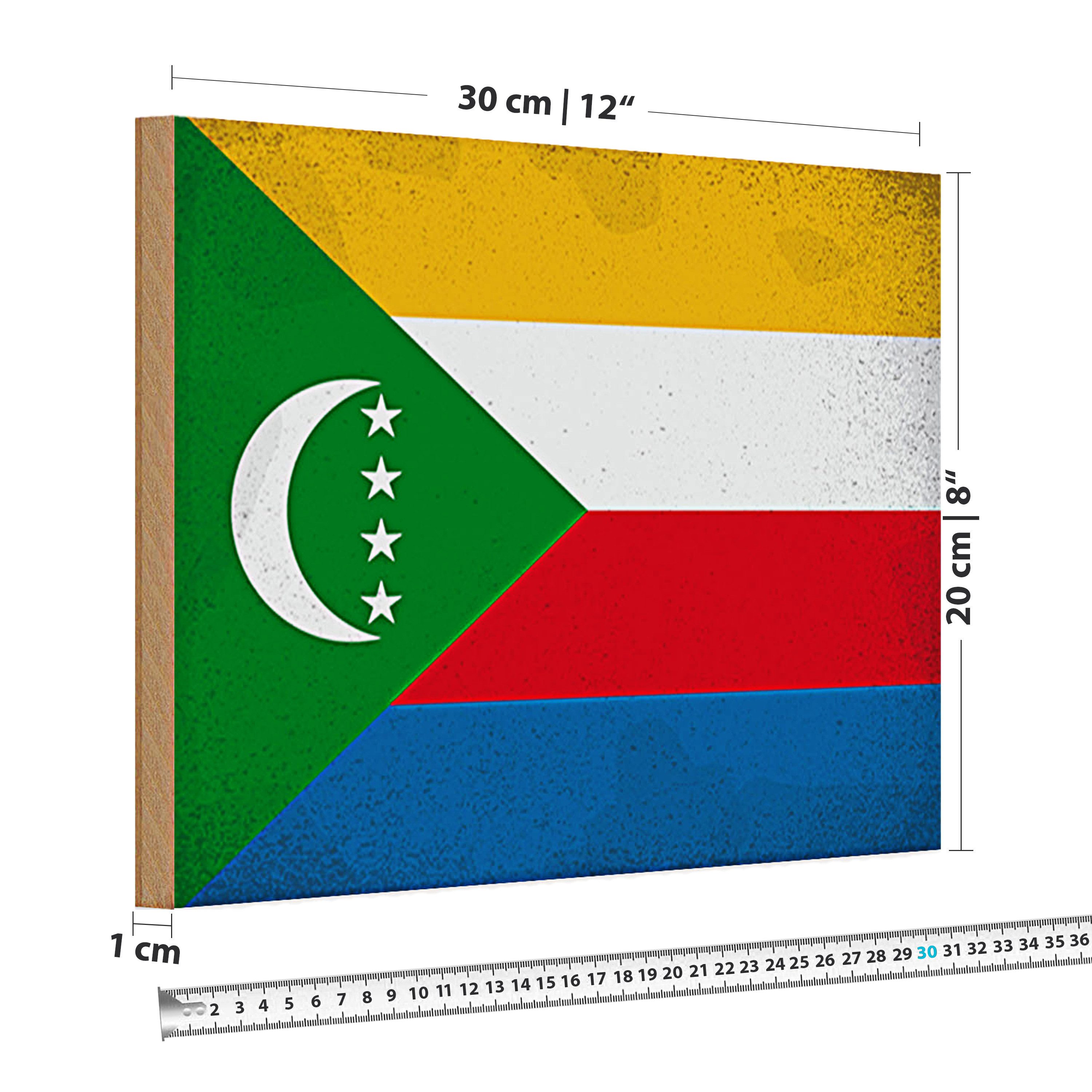 Roomando Holzbild Holzschild Flagge Komoren 30x20cm Flag Comoros Vintage
