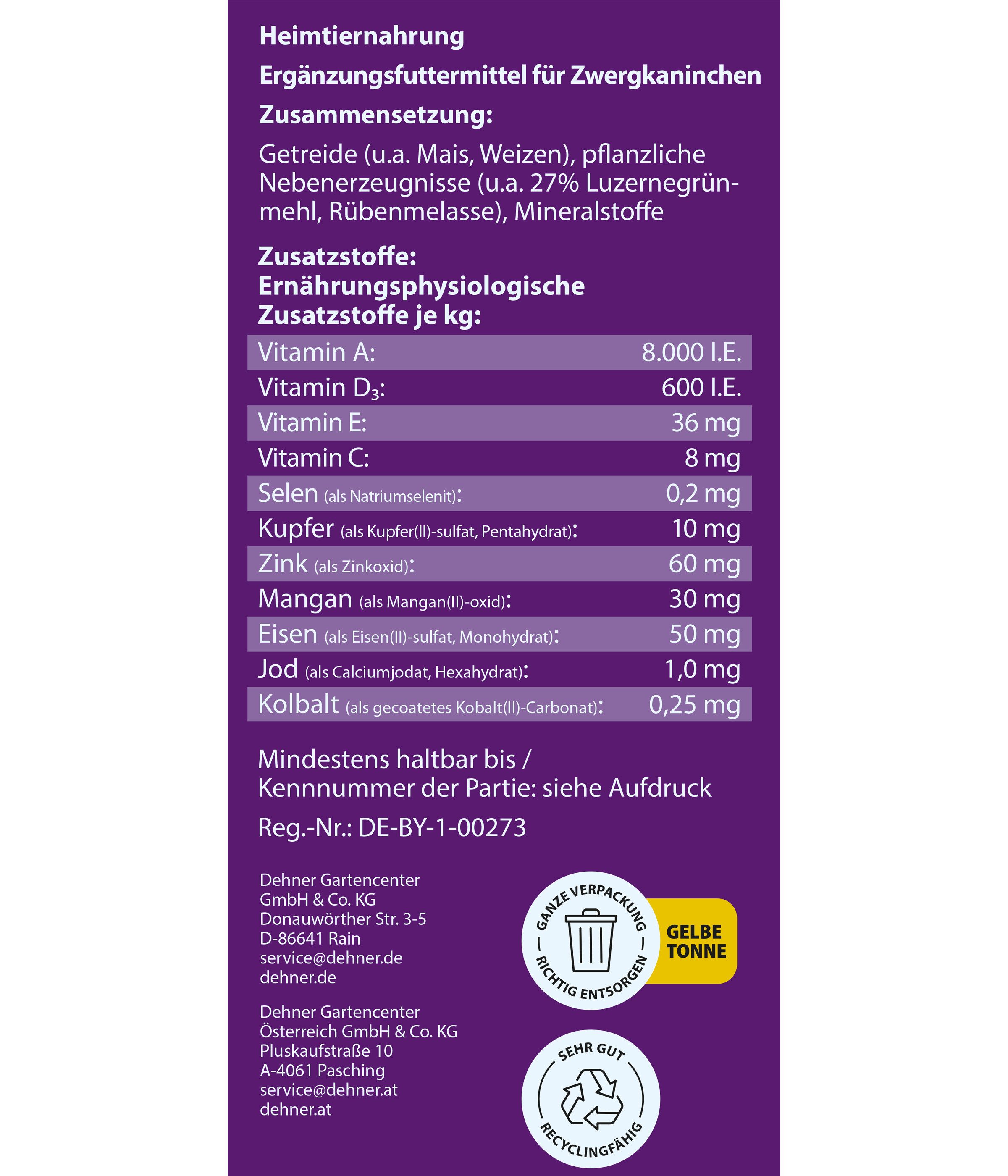 Dehner Lieblinge Zwergkaninchenfutter Pellets, 10 kg, ohne Zuckerzusatz, Ergänzungsfutter für: Zwergkaninchen, Kaninchen, Kleintiere, Nager, hochwertiges Hasenfutter, hoher Rohfaseranteil