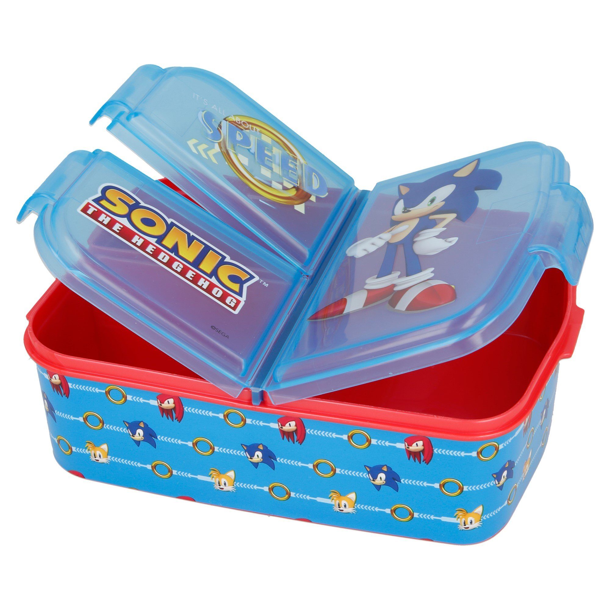 Stor Sonic Lunchbox, 3-Fach-Unterteilung BPA Brotdose frei Kinder blau SEGA mit Kunststoff