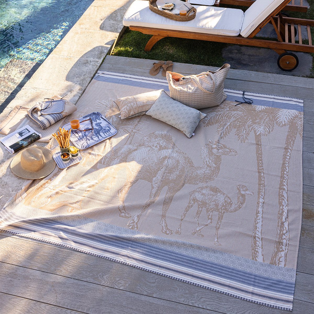 Le Jacquard Francais Strandtuch Strandtuch Dune Argan 200x200 cm, Waffelpiqué (1-St), Waffelpiqué