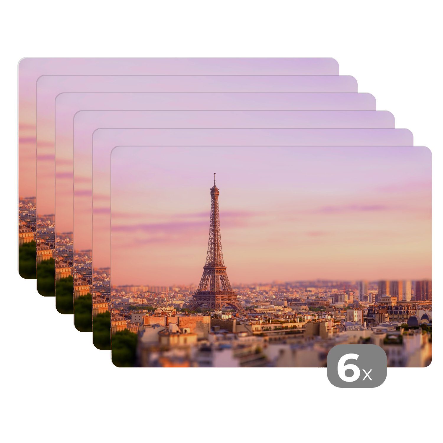 Tischmatten, Schmutzabweisend Platzset, Blick über darüber Eiffelturm, Platzset, (6-St), aufragenden MuchoWow, dem mit Paris Platzmatte, Platzdecken,