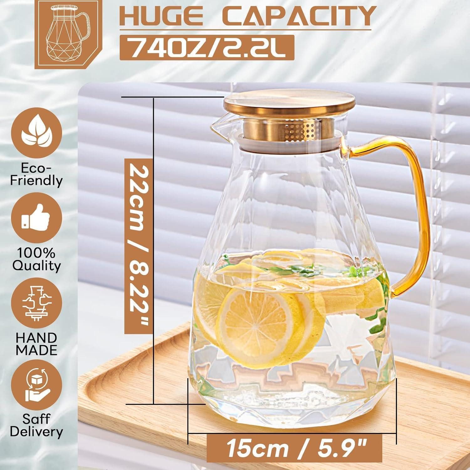 LuxusKollektion Wasserkaraffe Wasserkaraffe 2.2 Liter Glaskaraffe mit Deckel und Griff