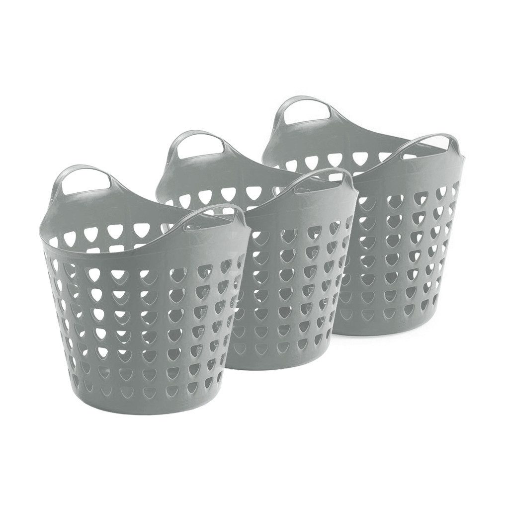 Kreher Wäschekorb Flexi Korb 35 Liter mit Loch (Farbe/Set wählbar) (3 St)