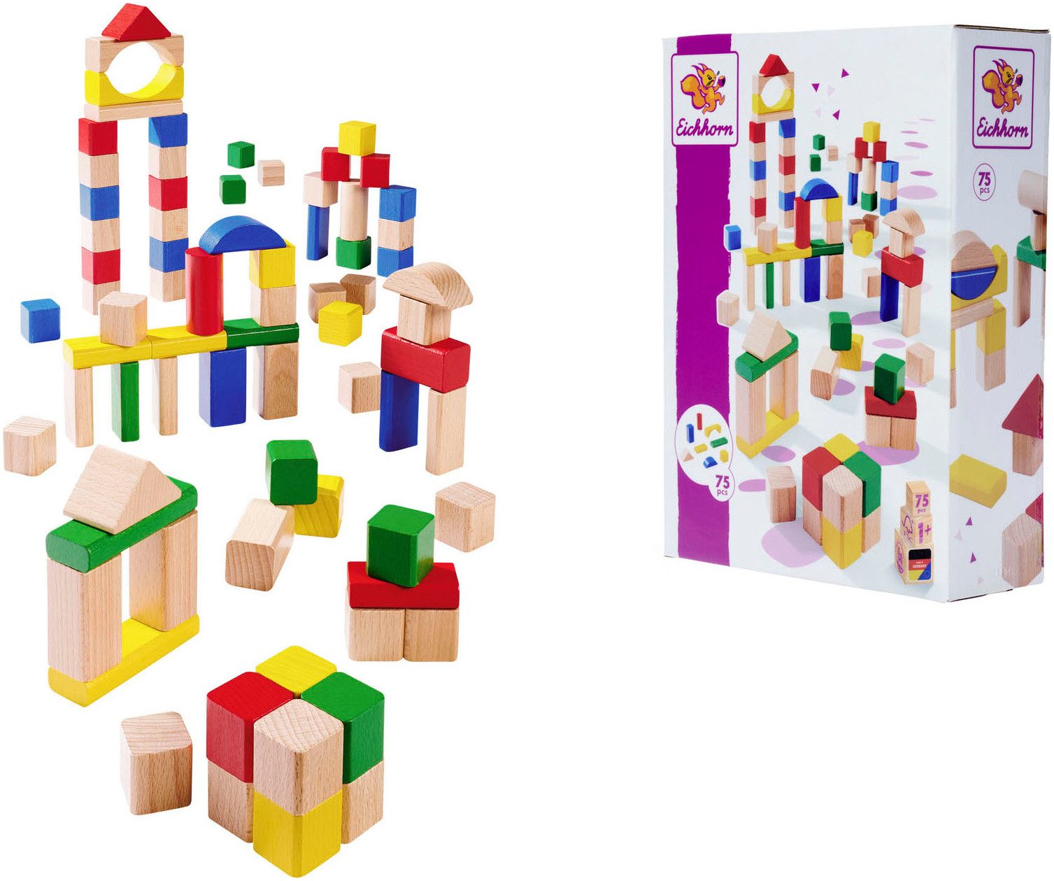 Eichhorn Holzbausteine Bunt/Natur Spielbauklötze, FSC® - schützt Wald - weltweit; Made in Germany