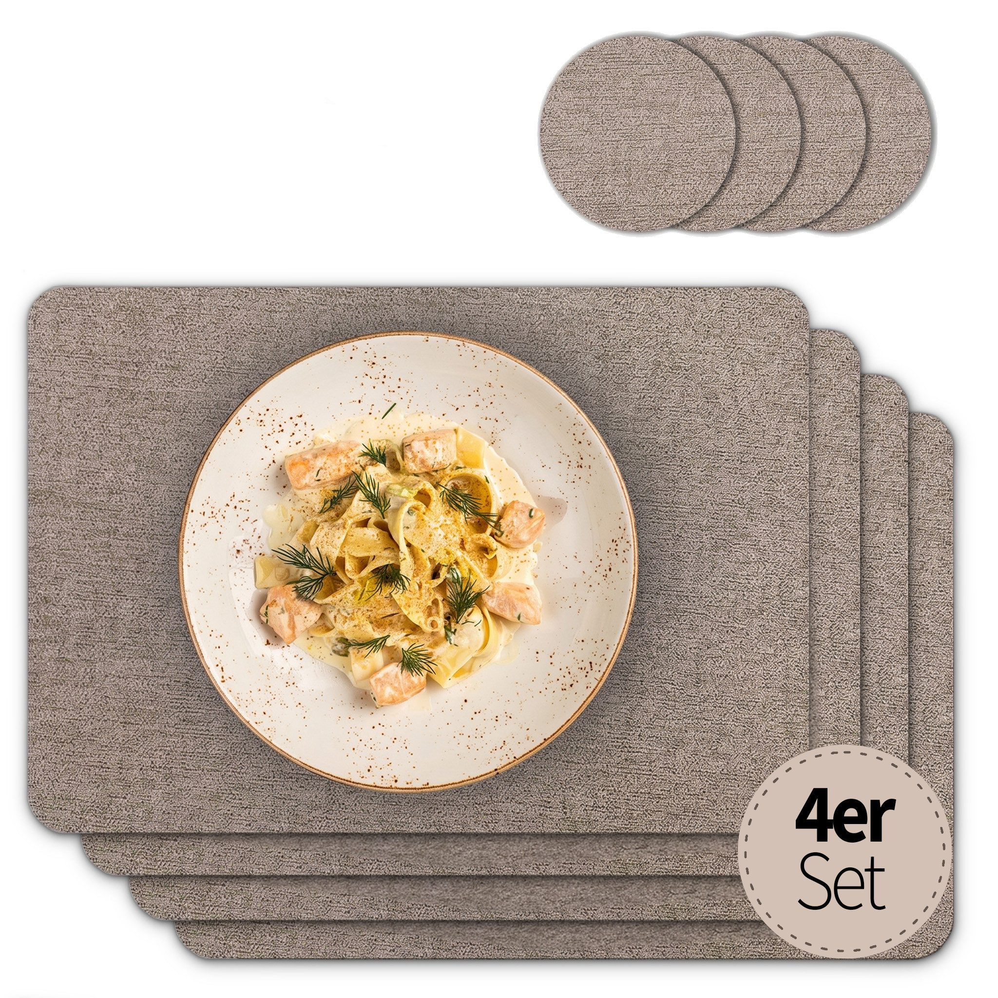 matches21 HOME & HOBBY Platzset Tischsets mit Glasuntersetzer 4er Set Braun Leinen Stoff-Optik, (4-St), Abwaschbare hitzebeständige PVC Platzsets