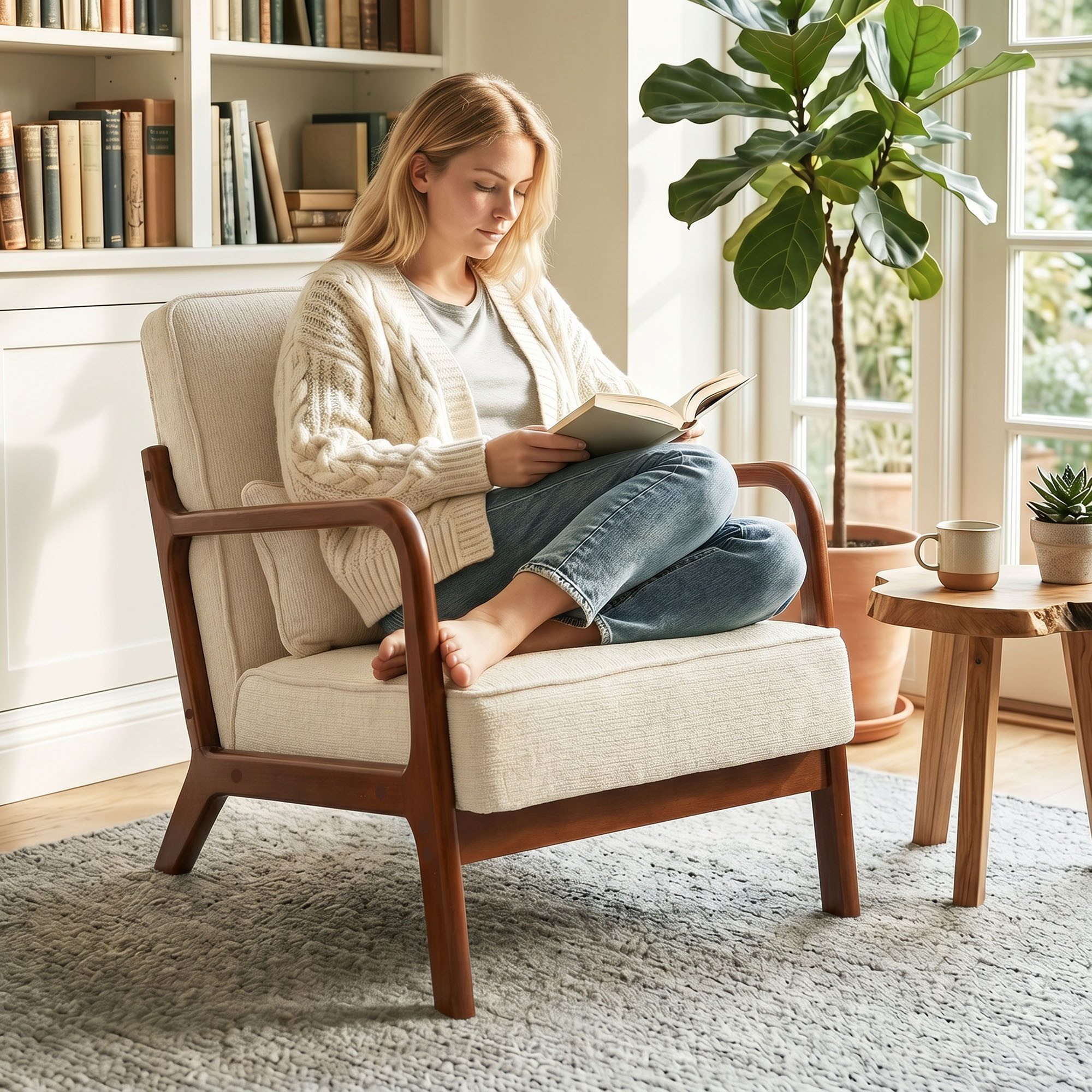 GRAVFORCE Ohrensessel mit Lendenkissen fur Wohnzimmer Chenille-Bezug Grün (1-St), Ergonomischer Sitzkomfort – Bild 5 von 5