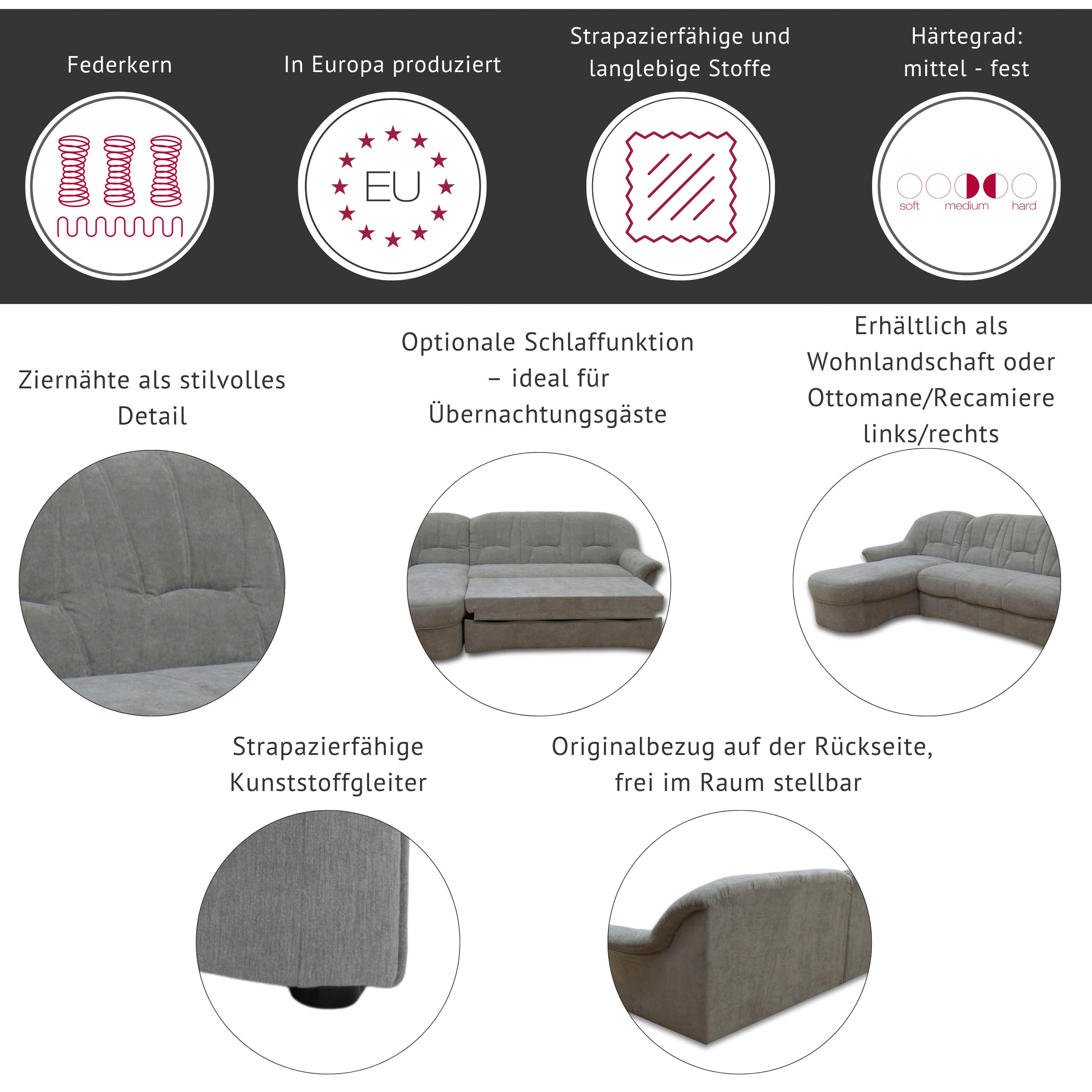 DOMO collection Wohnlandschaft Bahia mit viel Platz, zeitloses Design, U-Form, wahlweise mit Bettfunktion