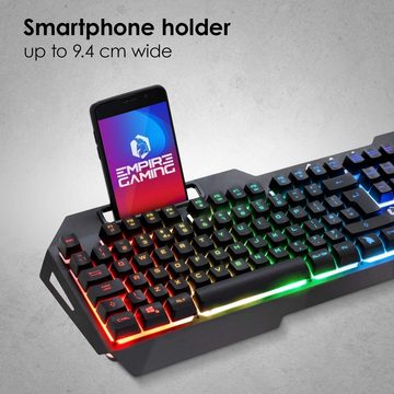 EMPIRE GAMING Drak Fury Gamer Keyboard and Mouse Pack – Smartphone Holder Tastatur- und Maus-Set, 19 Anti-Ghosting Keys 3200 DPI Buttons– 11 LED RGB Back Lighting Modes