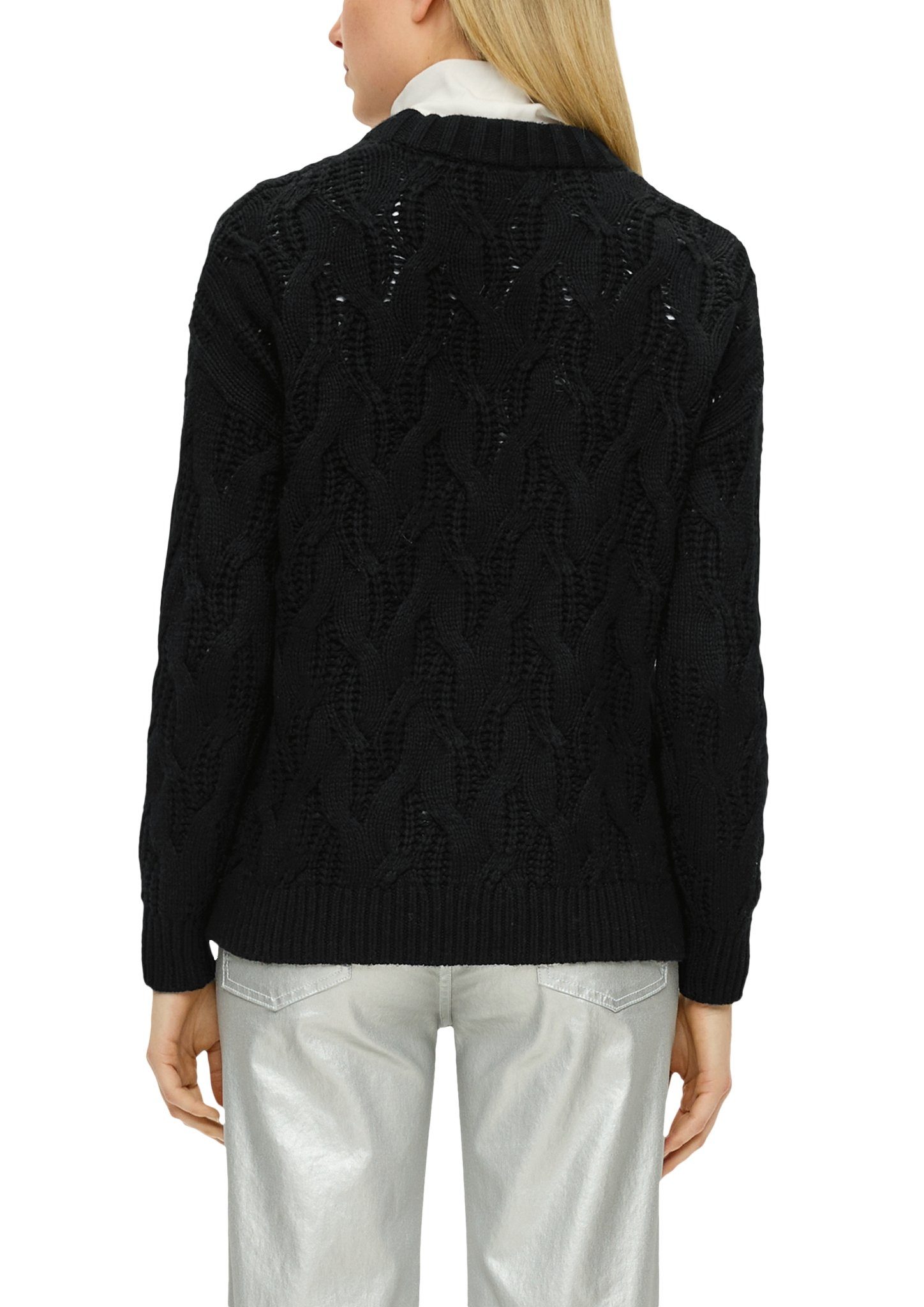 mit black Strickpullover s.Oliver Zopfmuster