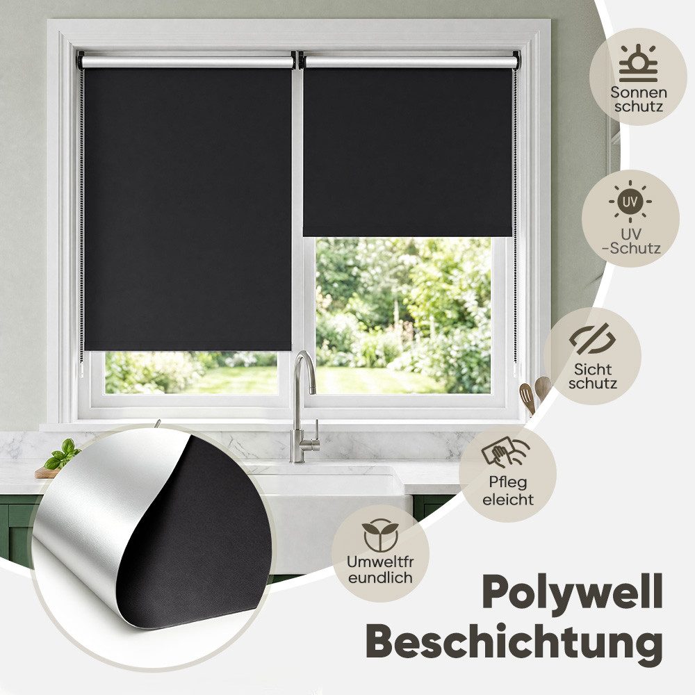 Rollo Seitenzugrollo Verdunkelungsrollo ohne Bohren verdunkelnd Rollo, Sekey, Klemmfix, Klemmfix, Seitenzugrollo, Silberbeschichtung, Stoffbreite=Bestellbreite- – Bild 2 von 5
