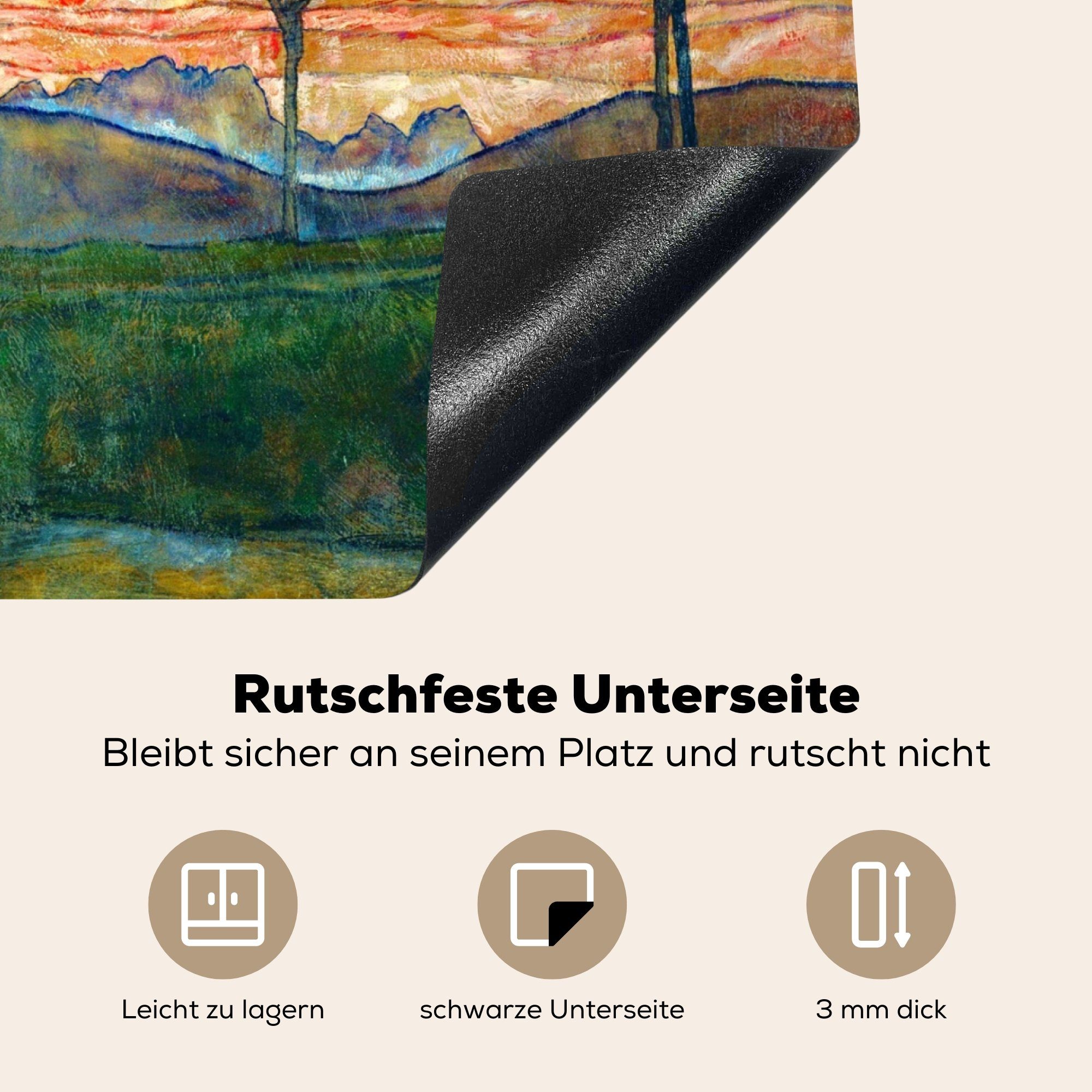 MuchoWow Herdblende-/Abdeckplatte - Induktionsmatte die 59x52 tlg), Bäume Schiele, Vier Ceranfeldabdeckung Vinyl, (1 cm, für Egon küche