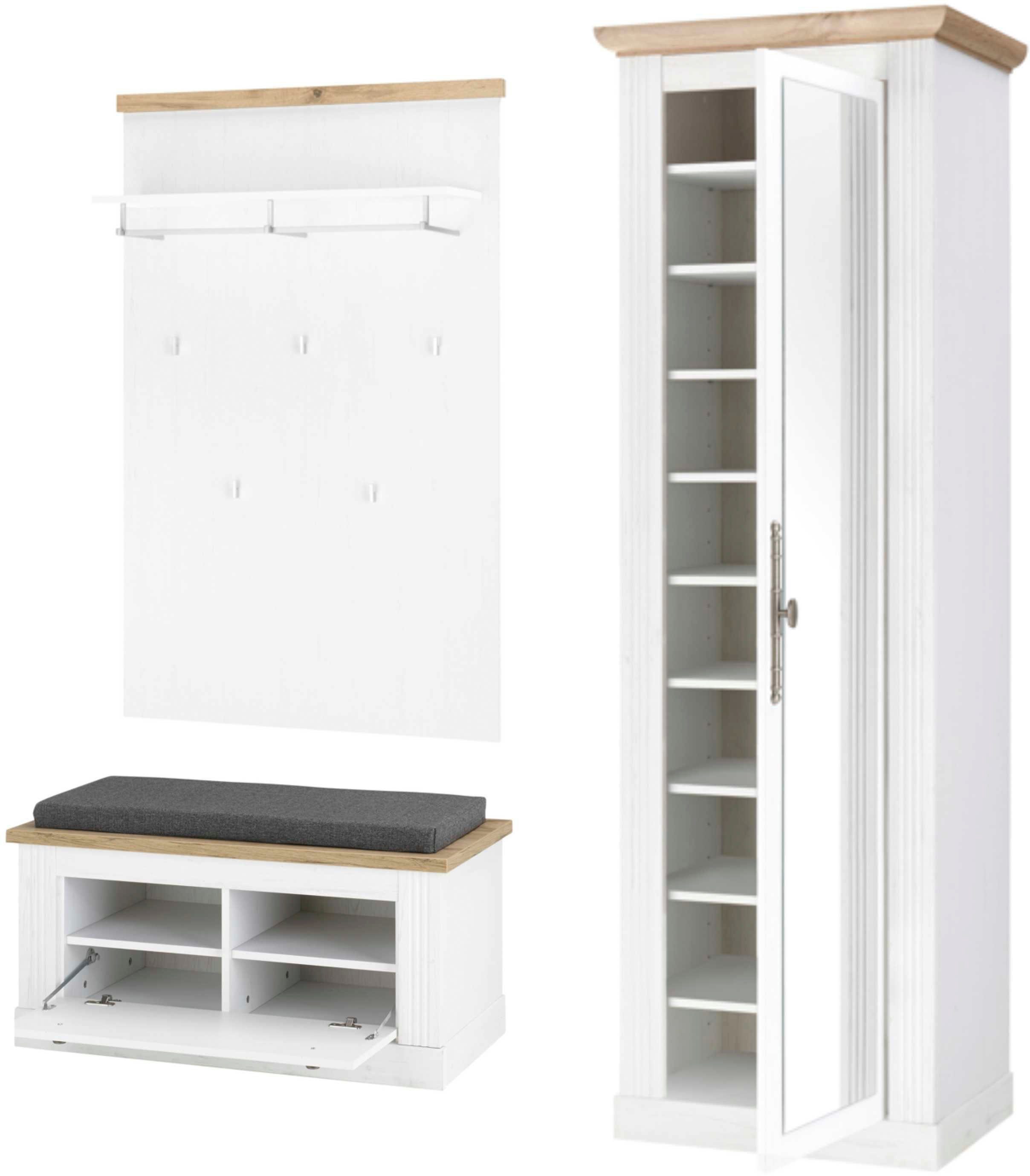 OTTO home Garderoben-Set WESTMINSTER, (3-St., Schuhbank, Wandpaneel, Garderobenschrank), im romantischen Landhausstil