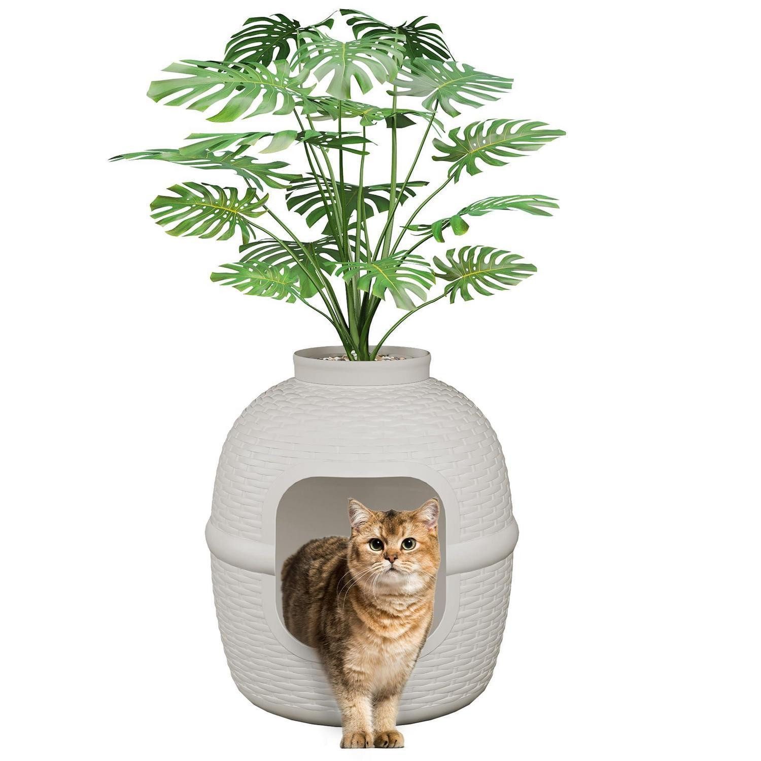 LuxusKollektion Katzentoilette Katzenklo Blumentopf Monstera XXL Weiß