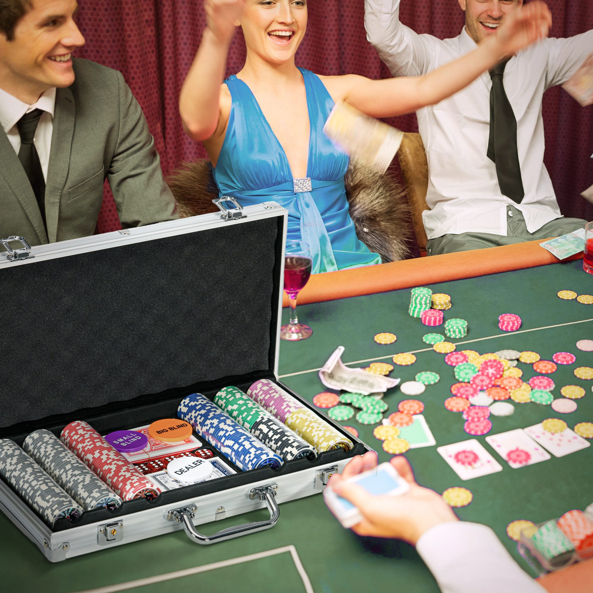 SPORTNOW Spiel Pokerkoffer Set mit 500 Pokerchips Schloss 11,5 Gramm, Pokerset, Strategiespiel, Silber 56 x 23,5 x 6,5 cm