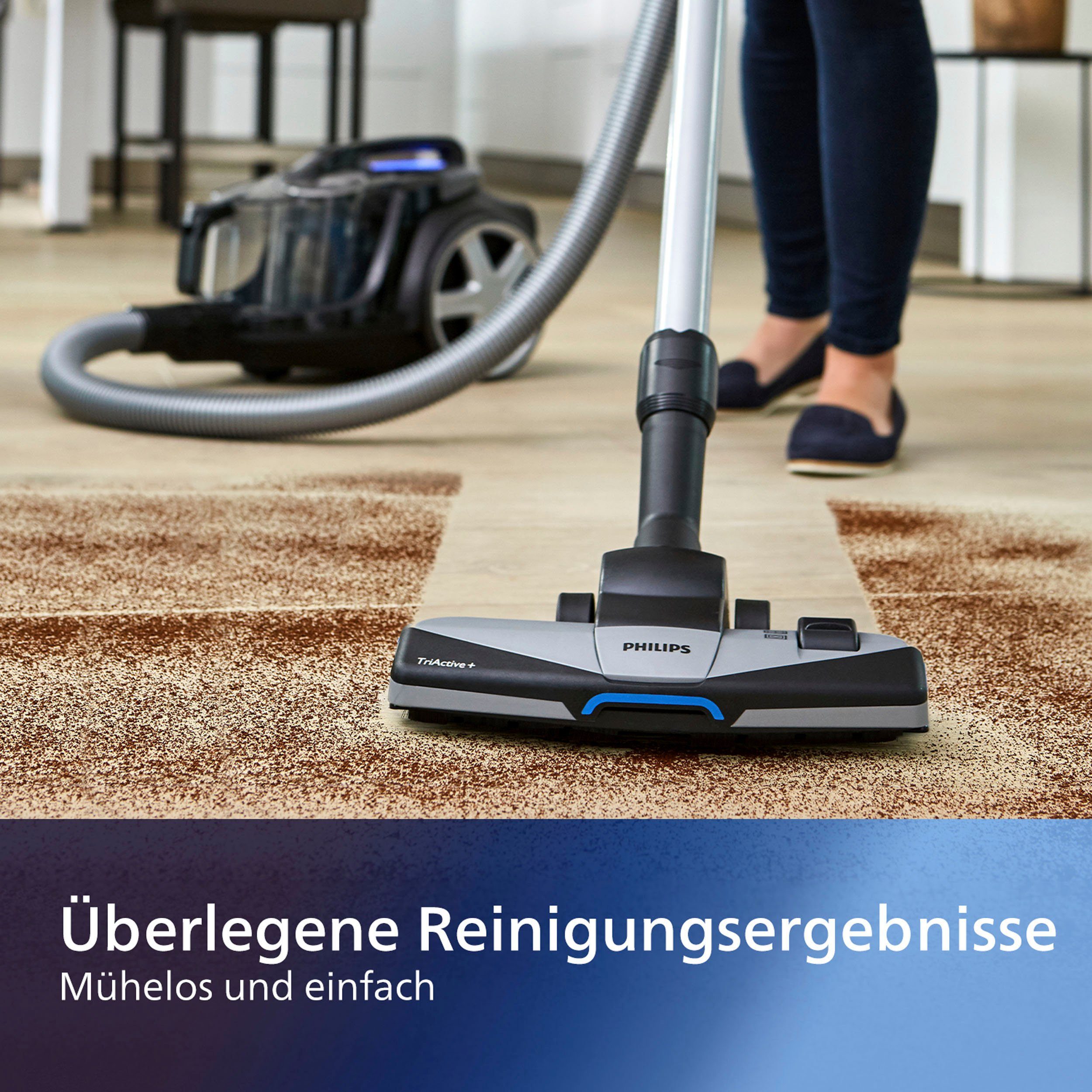 Philips Bodenstaubsauger l W, 2,0 900 Fassungsvermögen Tri-Active+-Düse FC9741/09, und mit beutellos