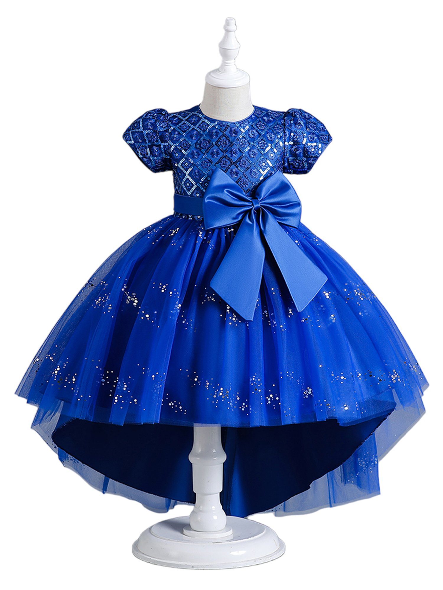 LAPA Abendkleid Mädchen Sommer Partykleider Vokuhila-Kleid Maxikleid mit Pailletten Blau