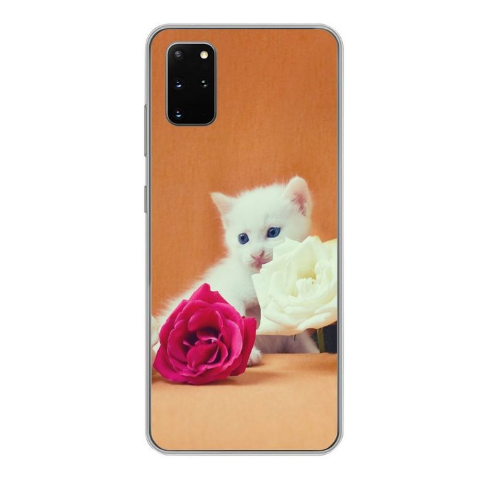 MuchoWow Handyhülle Katze - Rosen - Blumen Phone Case Handyhülle Samsung Galaxy S20 Plus Silikon Schutzhülle