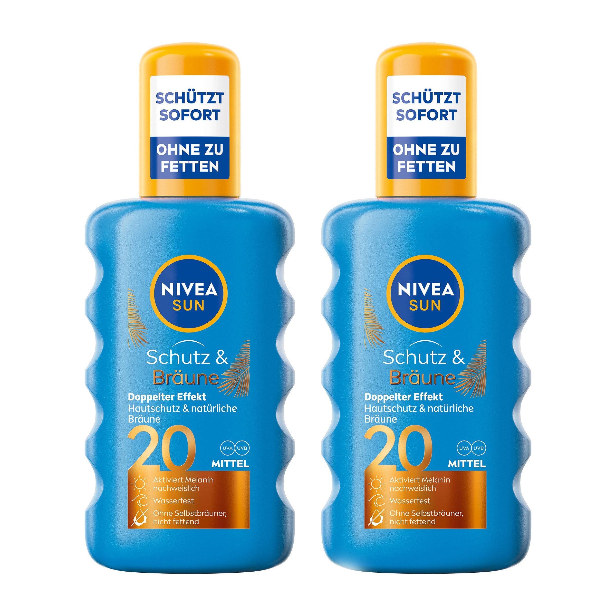 Sonnenschutzspray 2 x NIVEA SUN Schutz & Bräune Pumpspray LSF 20 200 ml